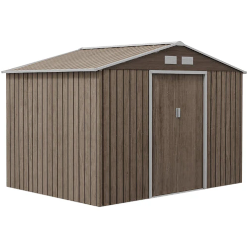 Garden Shed, Outdoor Storage Tool House, Steel Brown - Image 2