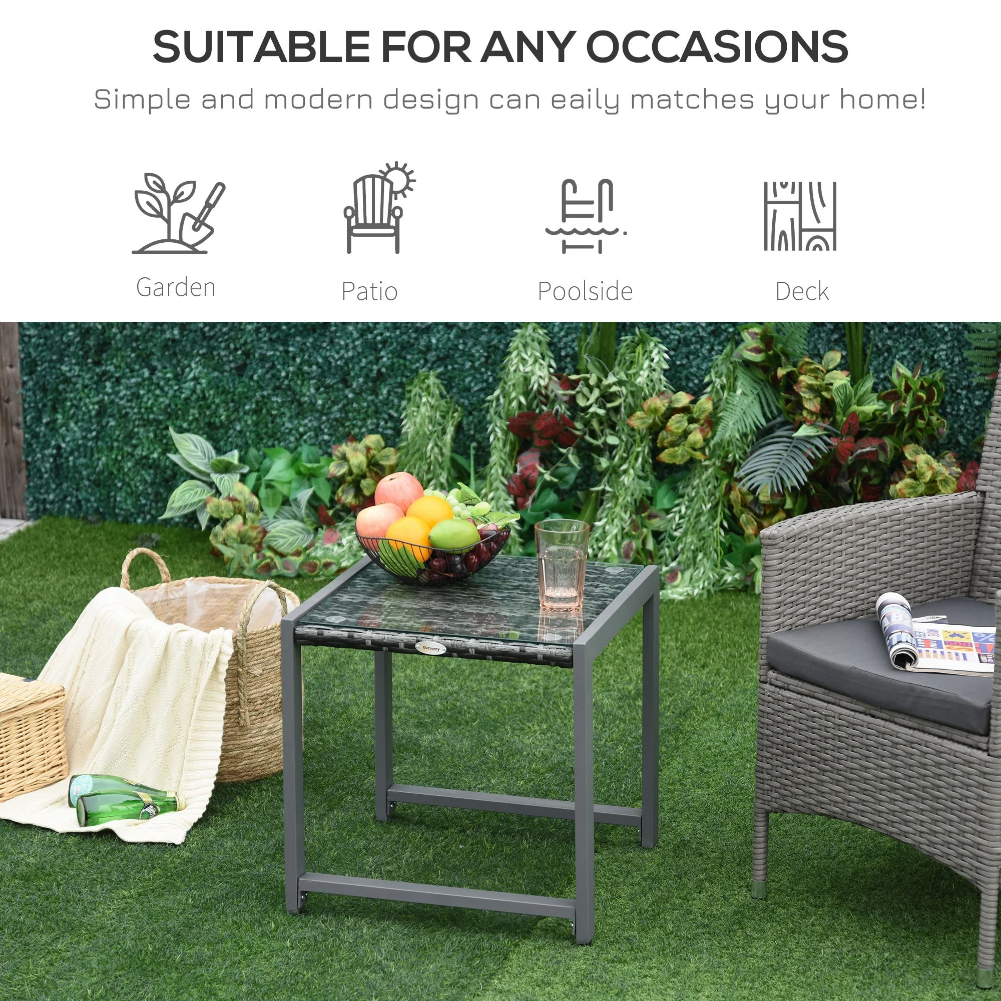 Garden/Side Table Tempered Glass Polyrattan Aluminum - Image 5