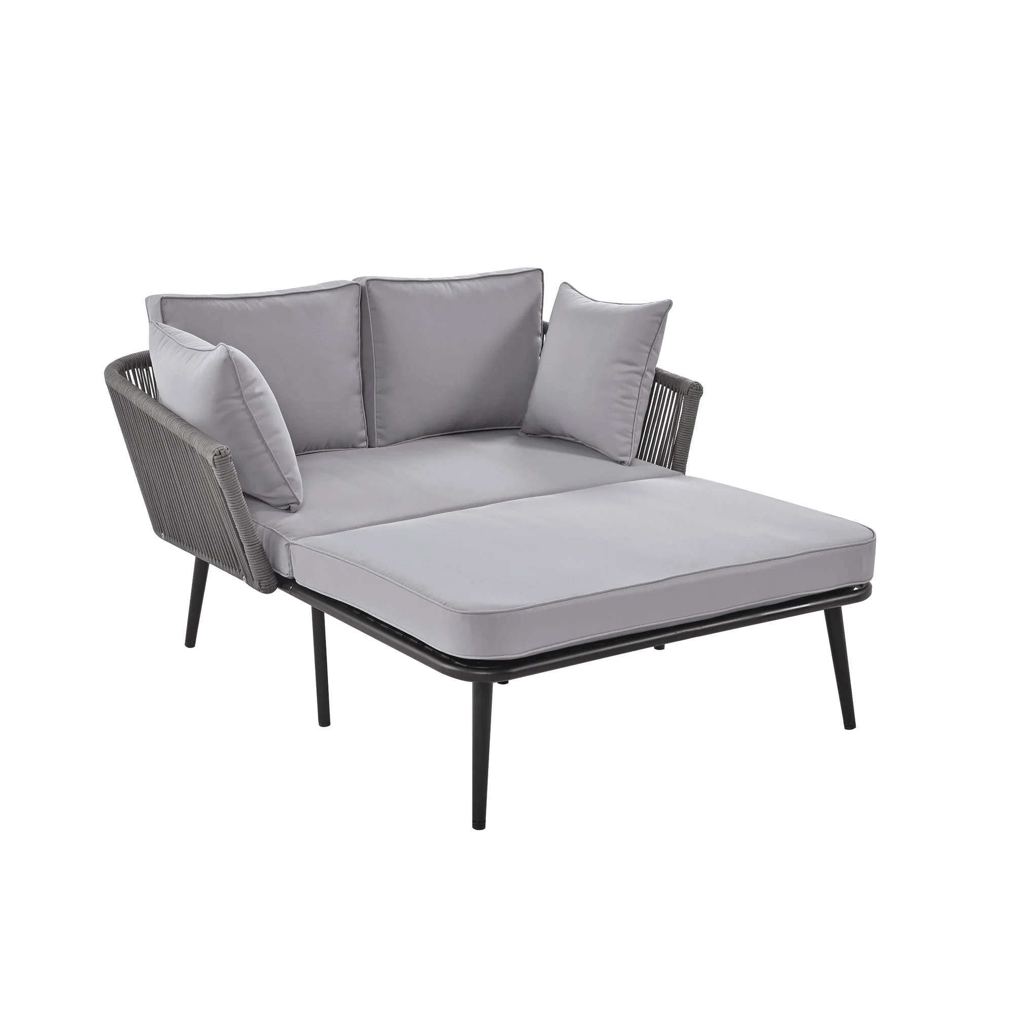 Garden Sofa and Sun Lounger with 2 Cushions and 2 Pillows, Grey - Image 10