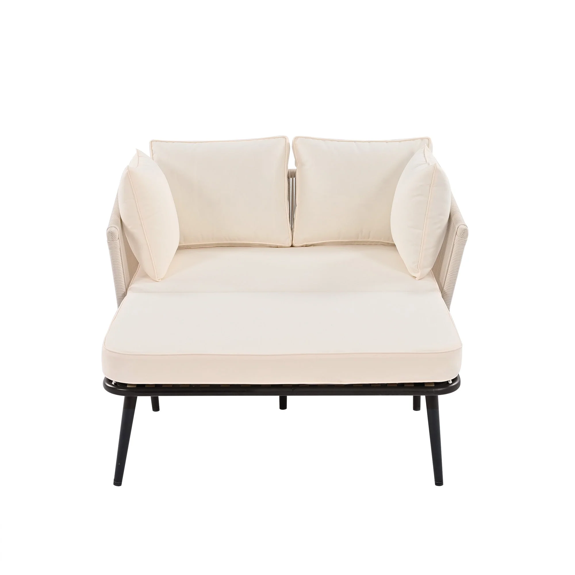 Garden Sofa with Cushions and Pillows, Outdoor Sun Lounger and Furniture Set, Beige - Image 8