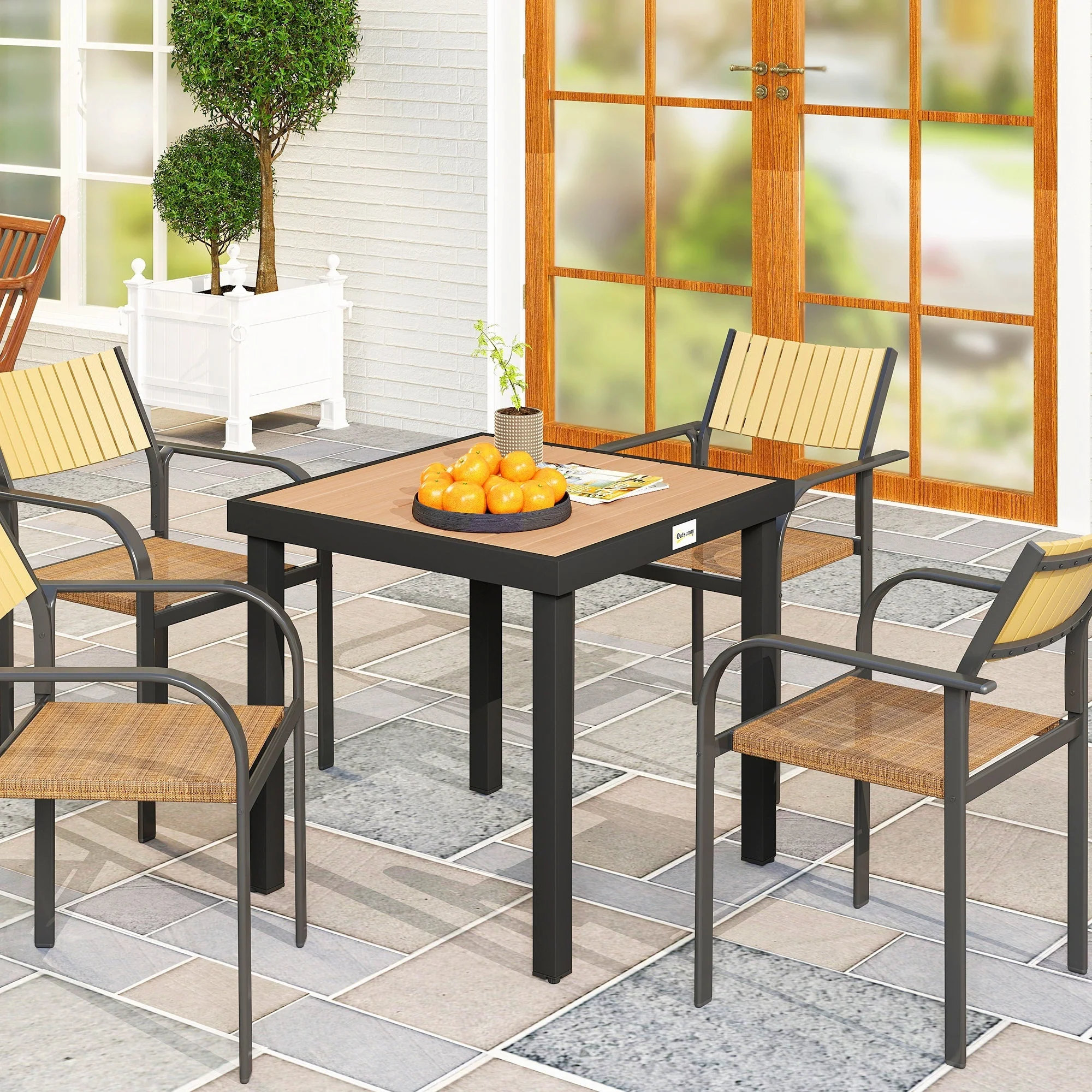 Garden Table 78x78cm Weatherproof Aluminum Frame for 4 People Black - Image 2