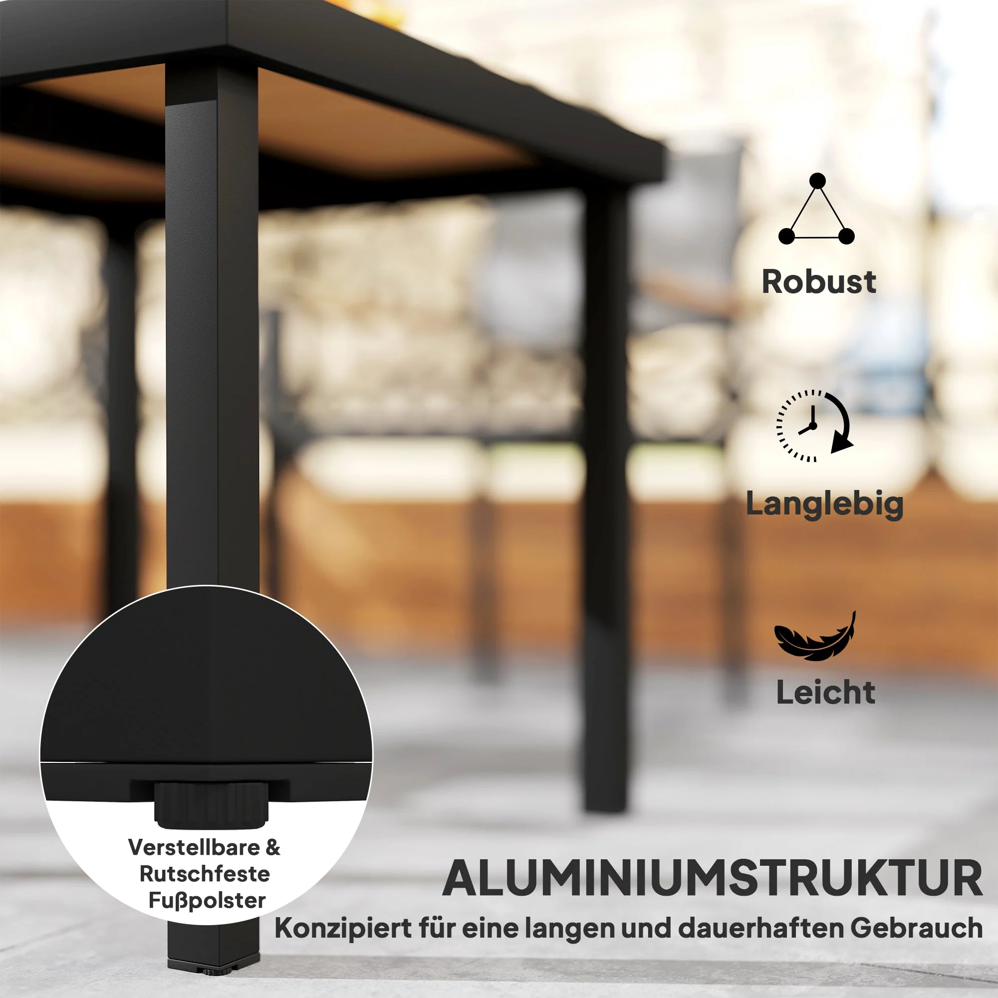 Garden Table 78x78cm Weatherproof Aluminum Frame for 4 People Black - Image 5