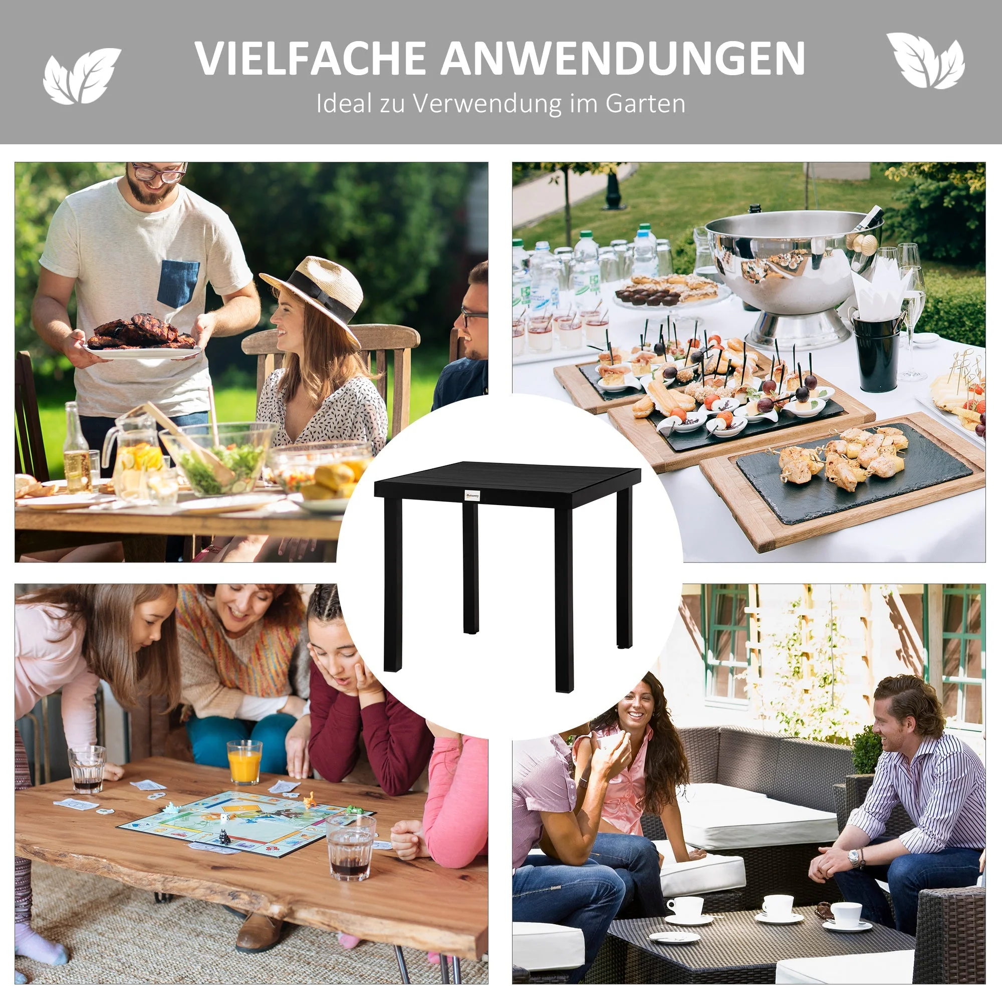 Garden Table Compact Dining 4-Person 80x80x74cm Aluminum & Plastic, Black - Image 6