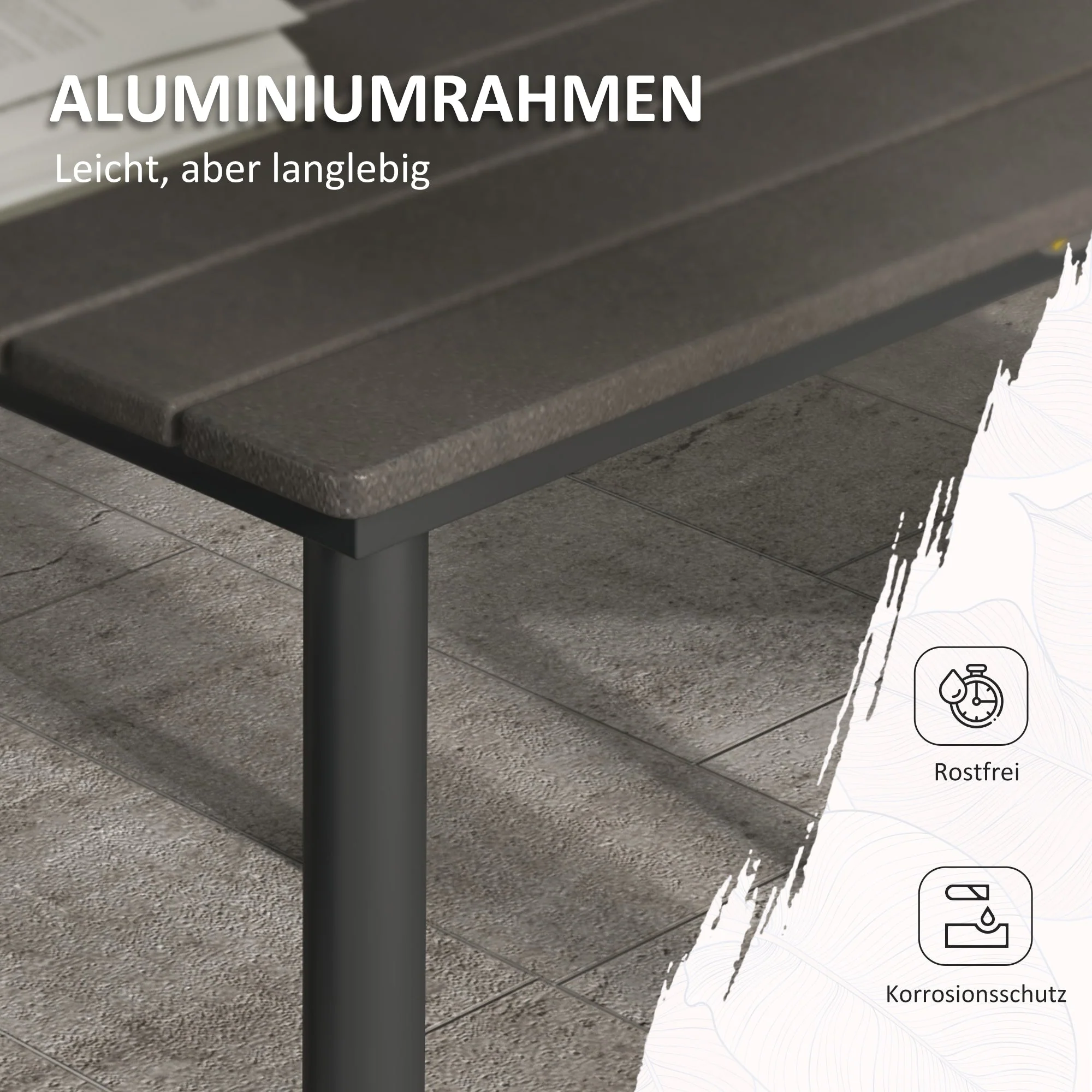Garden Table Dining Table 4 People Umbrella Hole Slatted Frame HDPE Dark Grey - Image 5