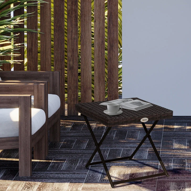 Garden Table Side Table, Foldable 40x40x40 cm, Polyrattan Metal Brown