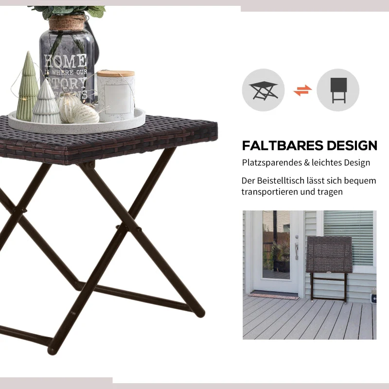 Garden Table Side Table, Foldable 40x40x40 cm, Polyrattan Metal Brown - Image 4
