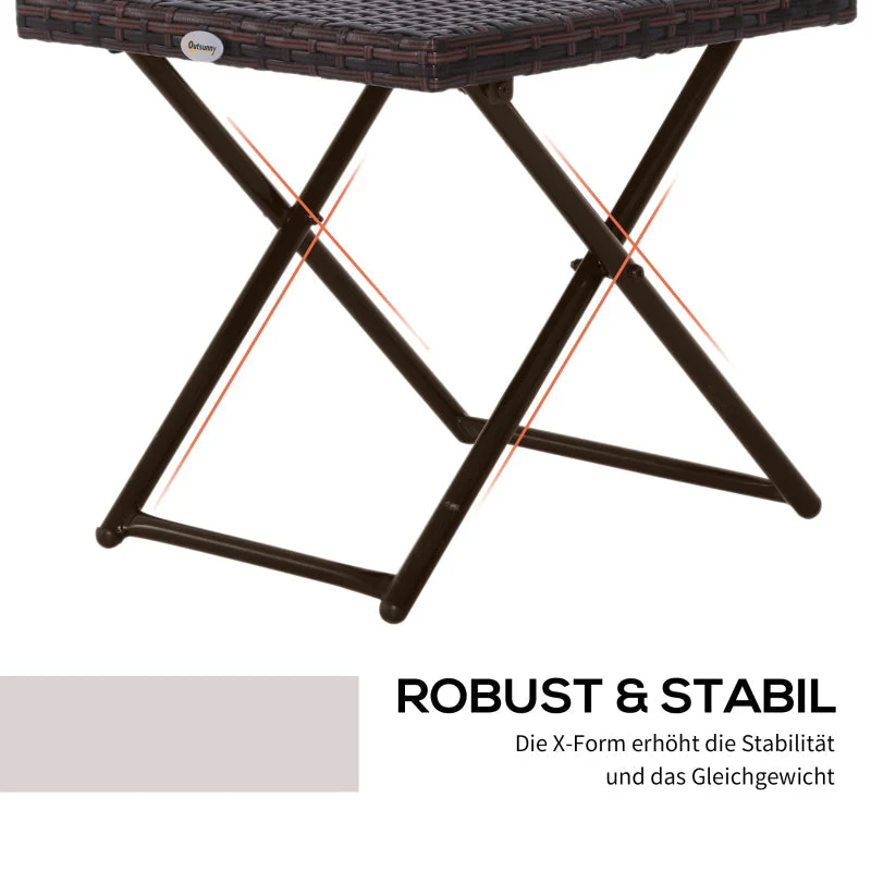 Garden Table Side Table, Foldable 40x40x40 cm, Polyrattan Metal Brown - Image 5