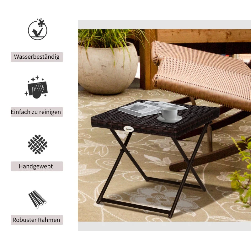 Garden Table Side Table, Foldable 40x40x40 cm, Polyrattan Metal Brown - Image 6