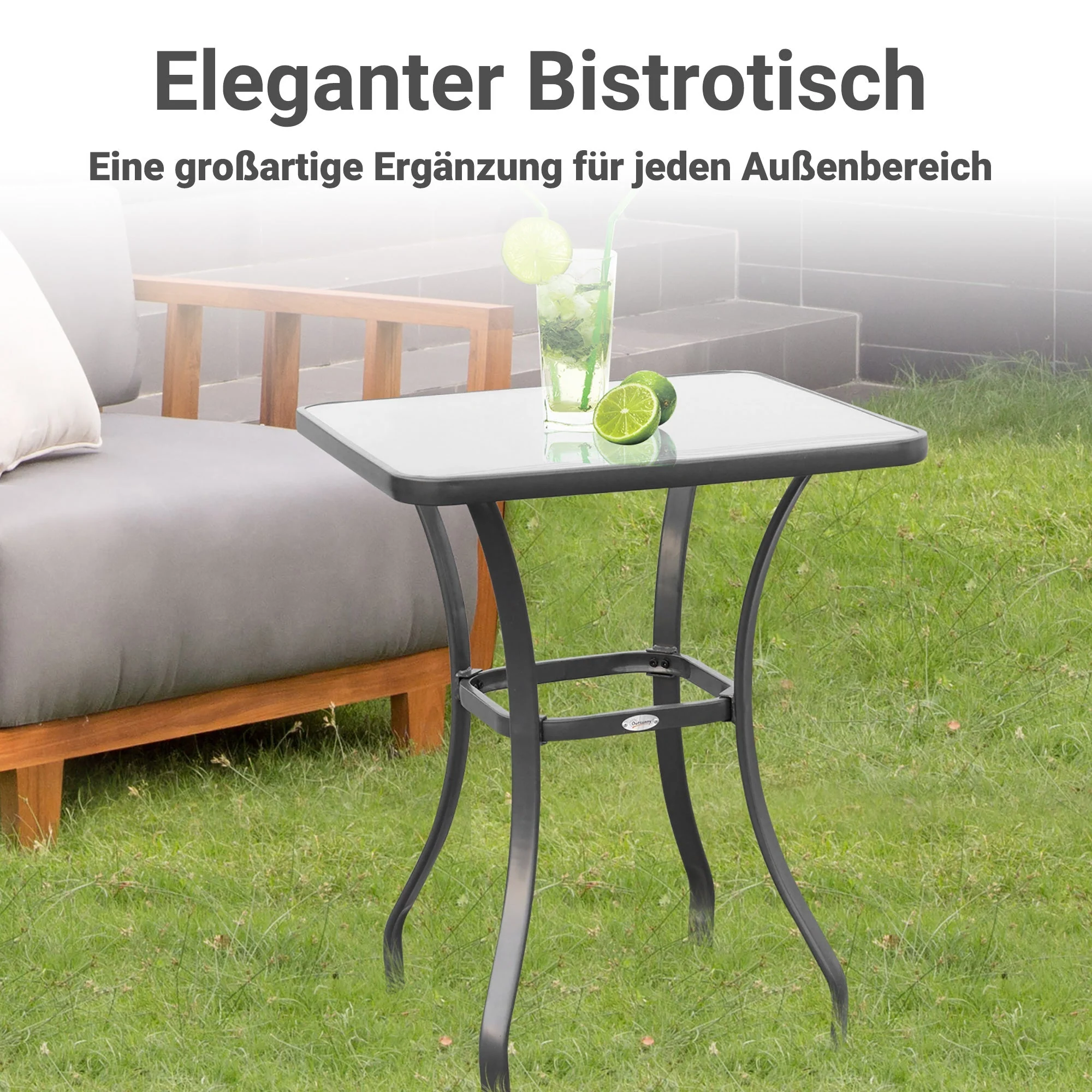 Garden Table Square Glass Weatherproof Black - Image 4
