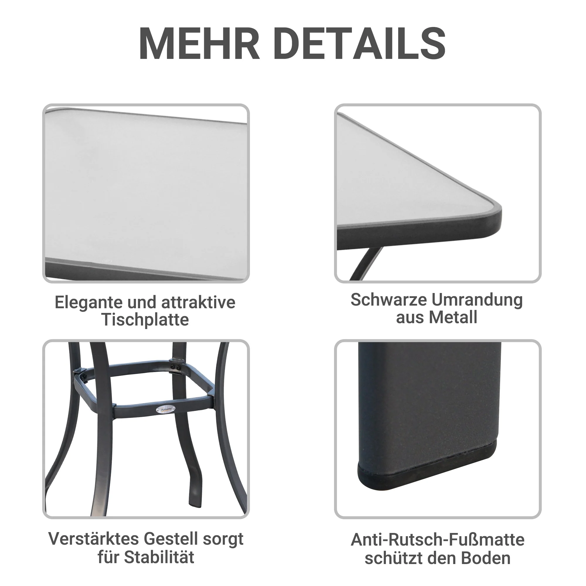 Garden Table Square Glass Weatherproof Black - Image 6