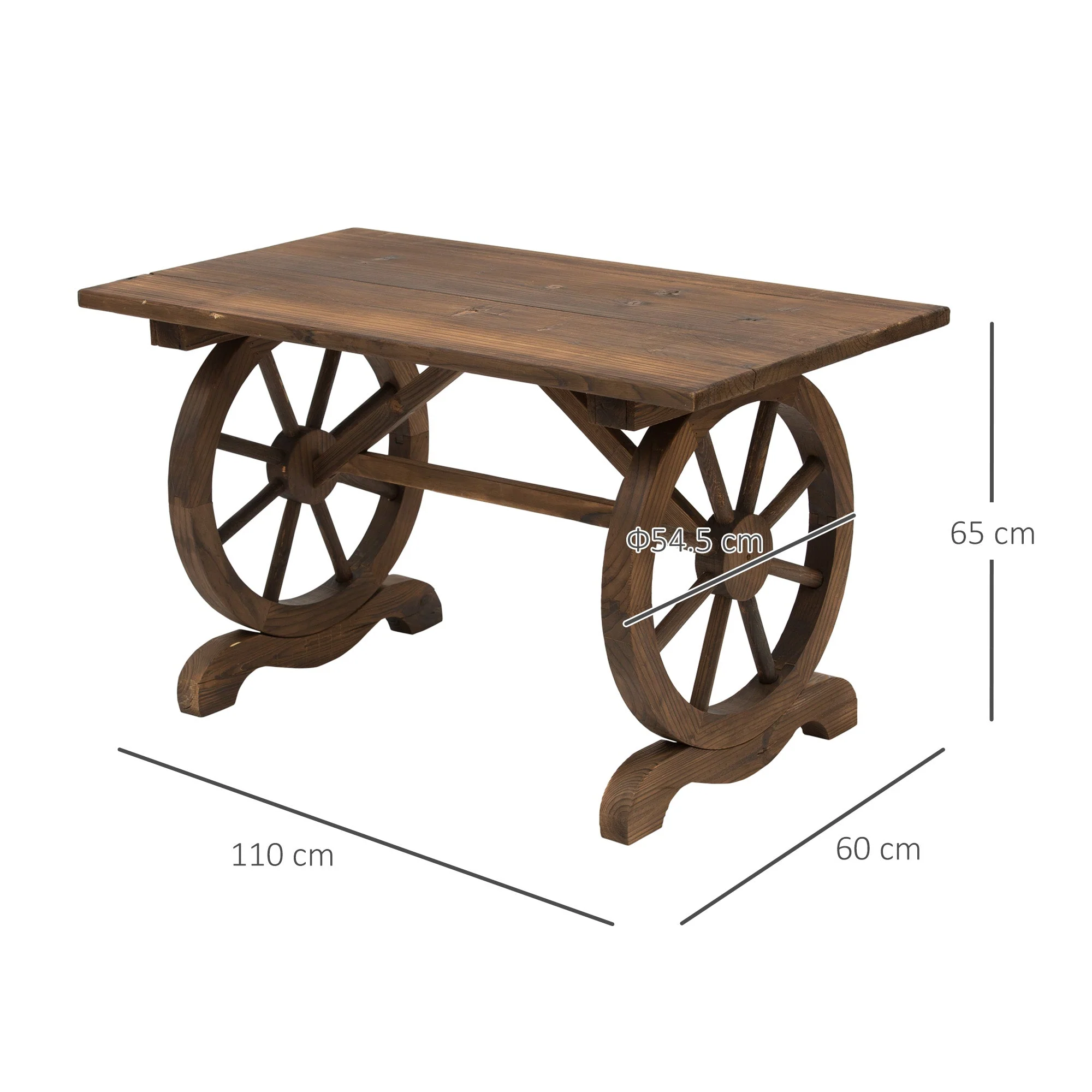 Garden Table, Wheeled Design Weather-Resistant 113 x 60 x 65 cm, Solid Wood Natural Finish - Image 3