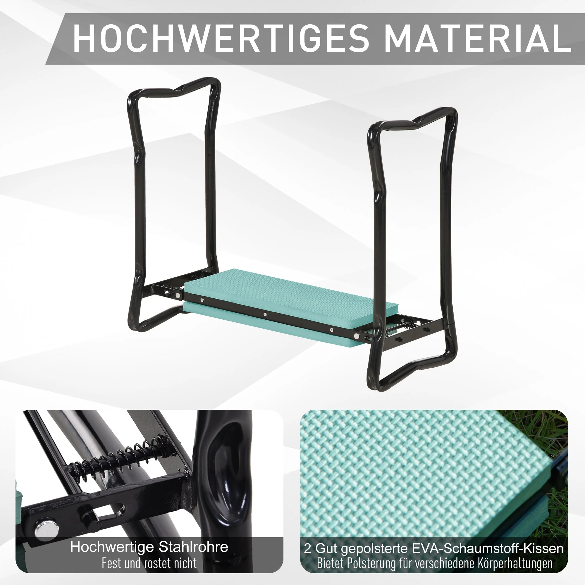 Gardening Kneeler, Foldable Stool, Kneeling Aid 150 kg, EVA Foam Steel, Dark Green - Image 6