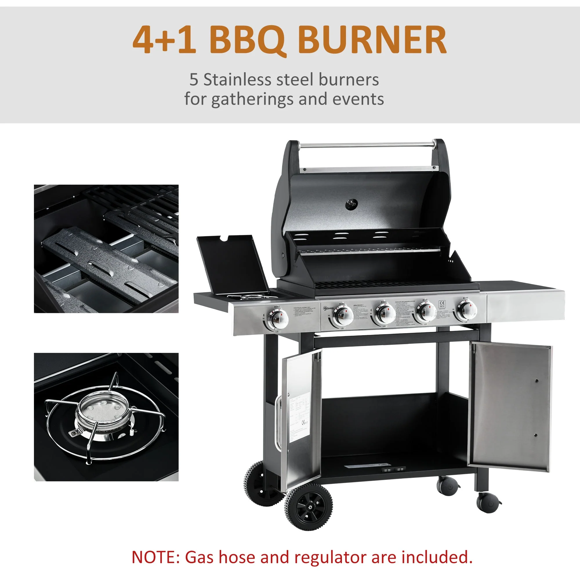 Gas Barbecue Grill 4+1 Burner Smoker BBQ Trolley Stainless Steel + Metal - Image 5