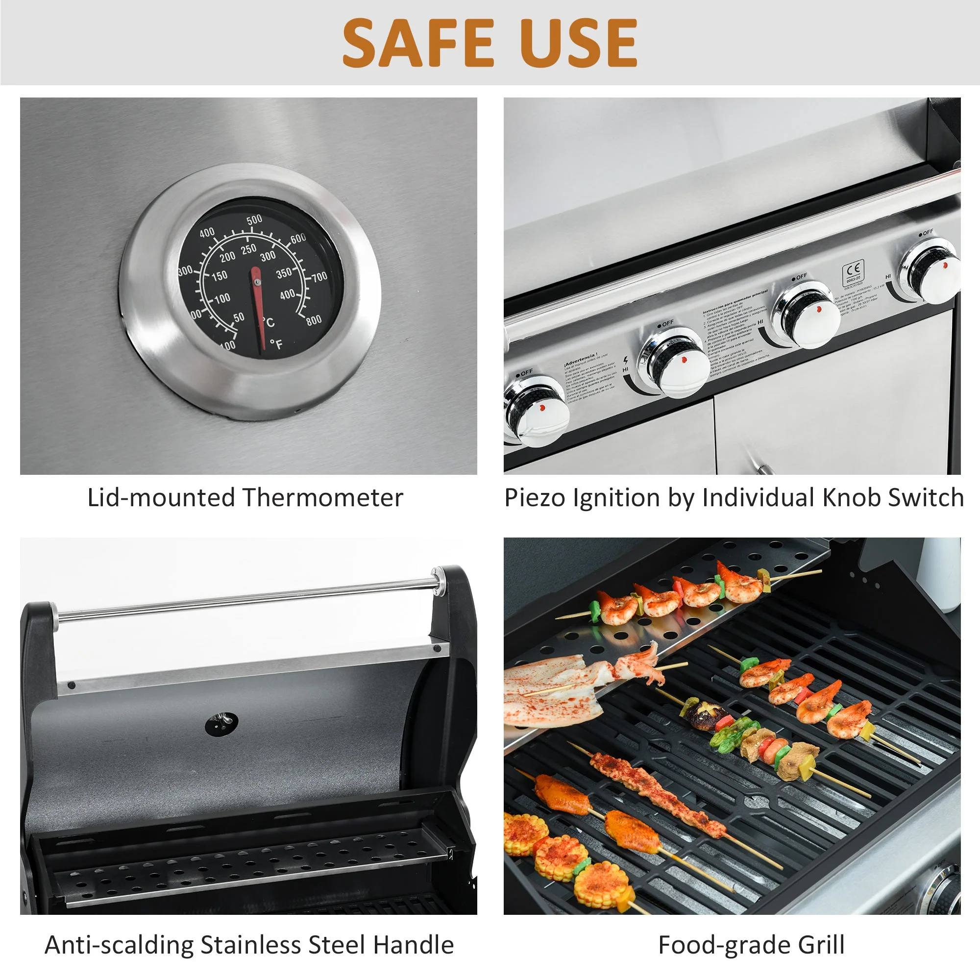 Gas Barbecue Grill 4+1 Burner Smoker BBQ Trolley Stainless Steel + Metal - Image 6