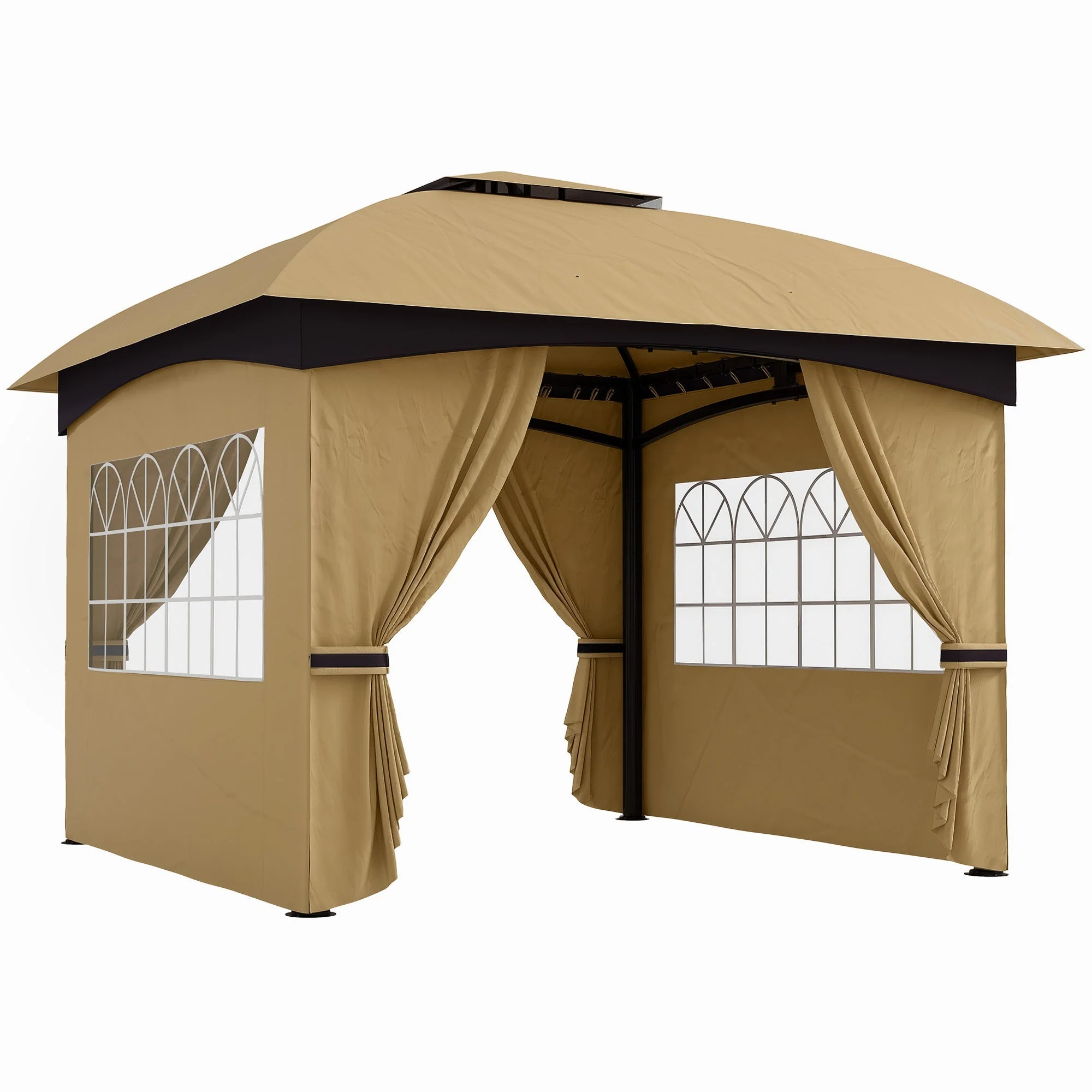 Gazebo 3.4x3.4m Water-Repellent UV Protection, Beige Metal