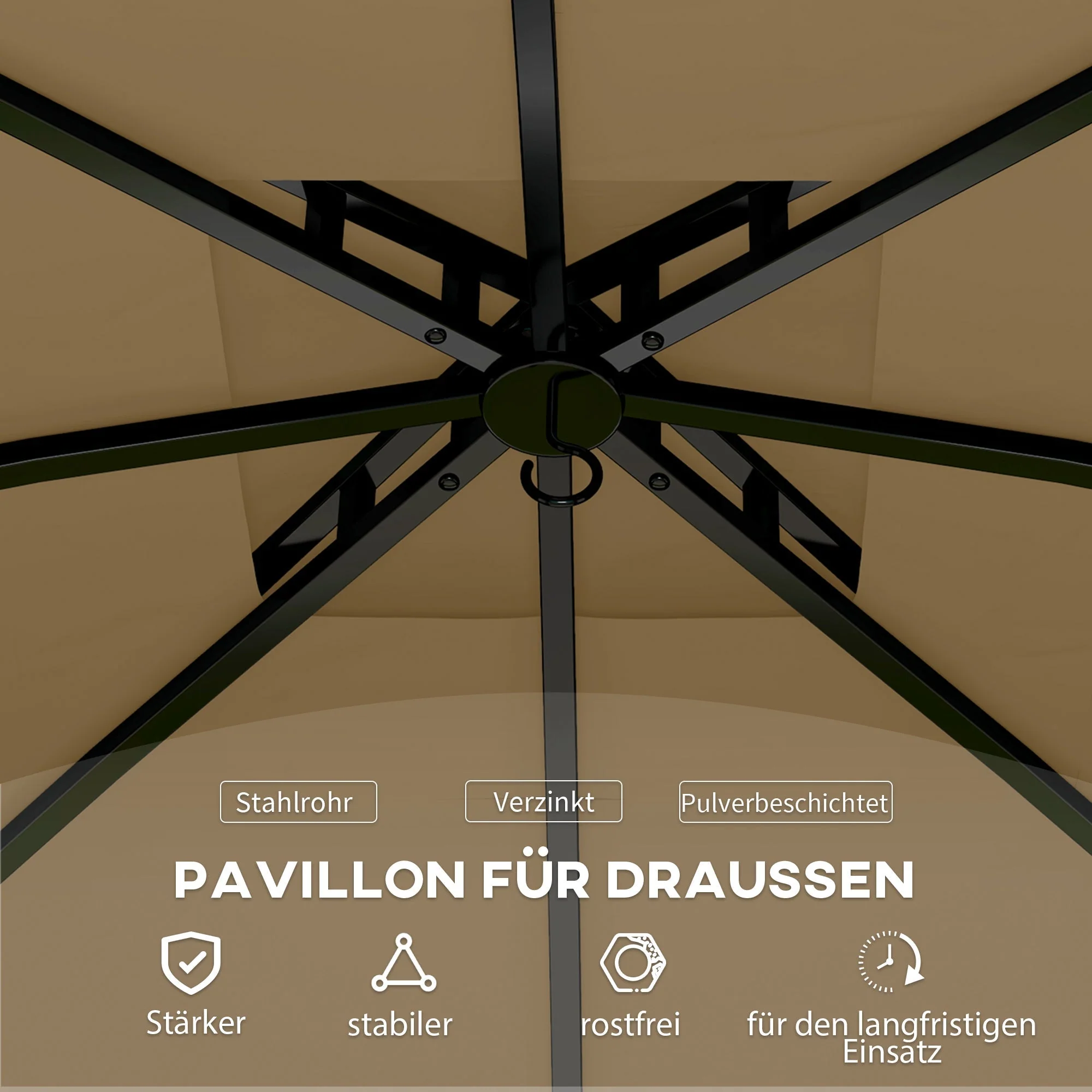 Gazebo 3.4x3.4m Water-Repellent UV Protection, Beige Metal - Image 6