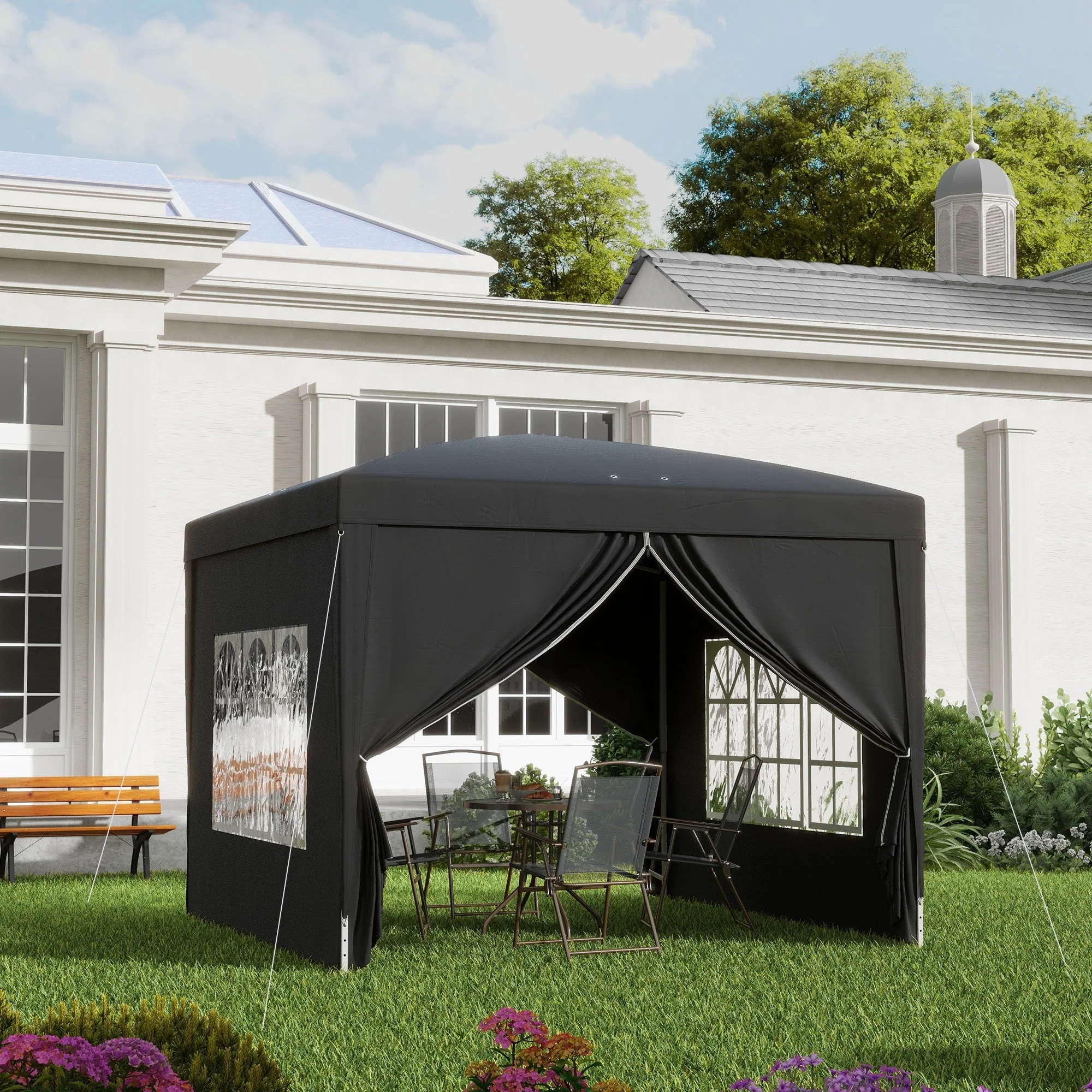 Gazebo 3x3m, Water-Repellent Pop-Up Folding, Black