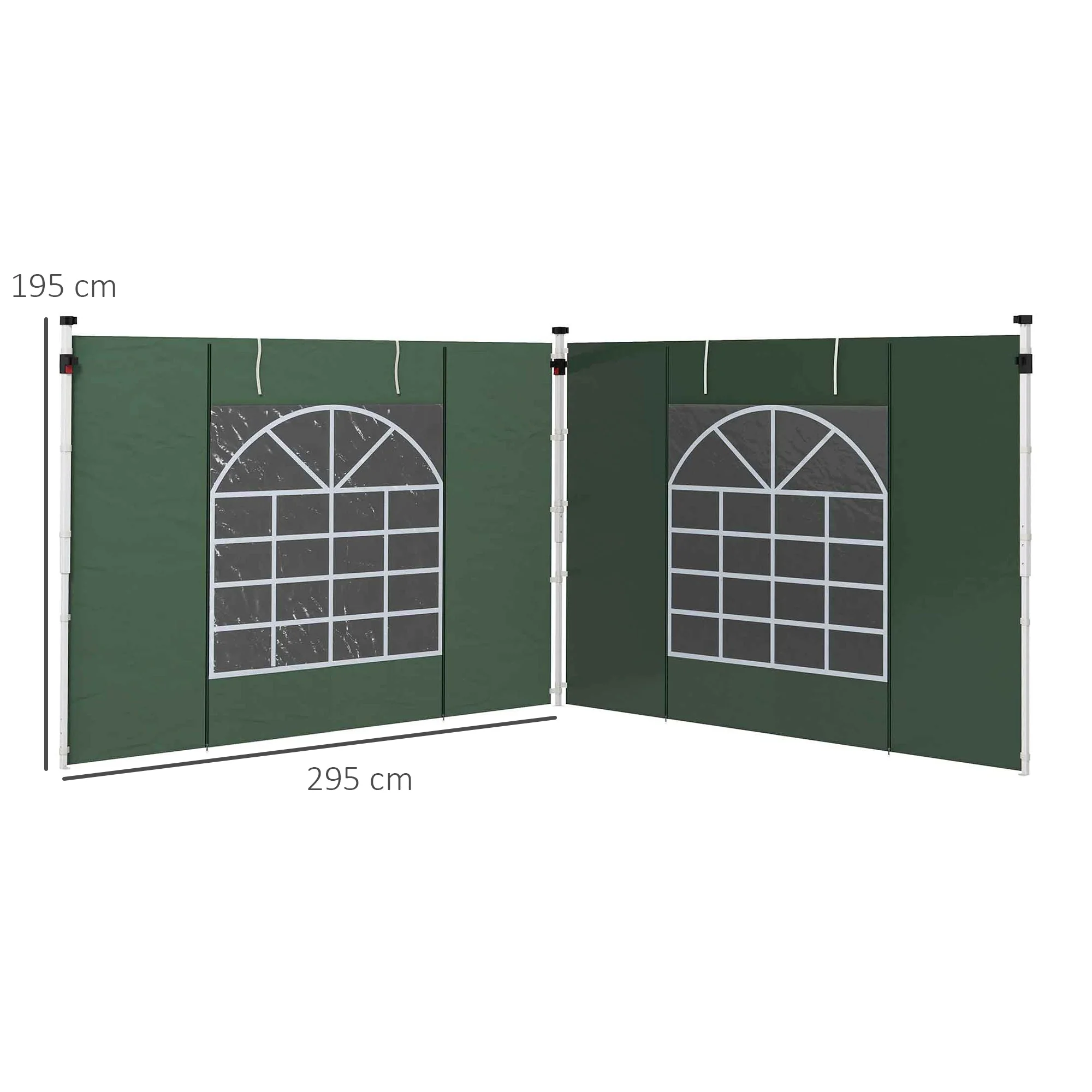 Gazebo Side Panels, 2 Piece with Window, Waterproof, Green Oxford Fabric - Image 3