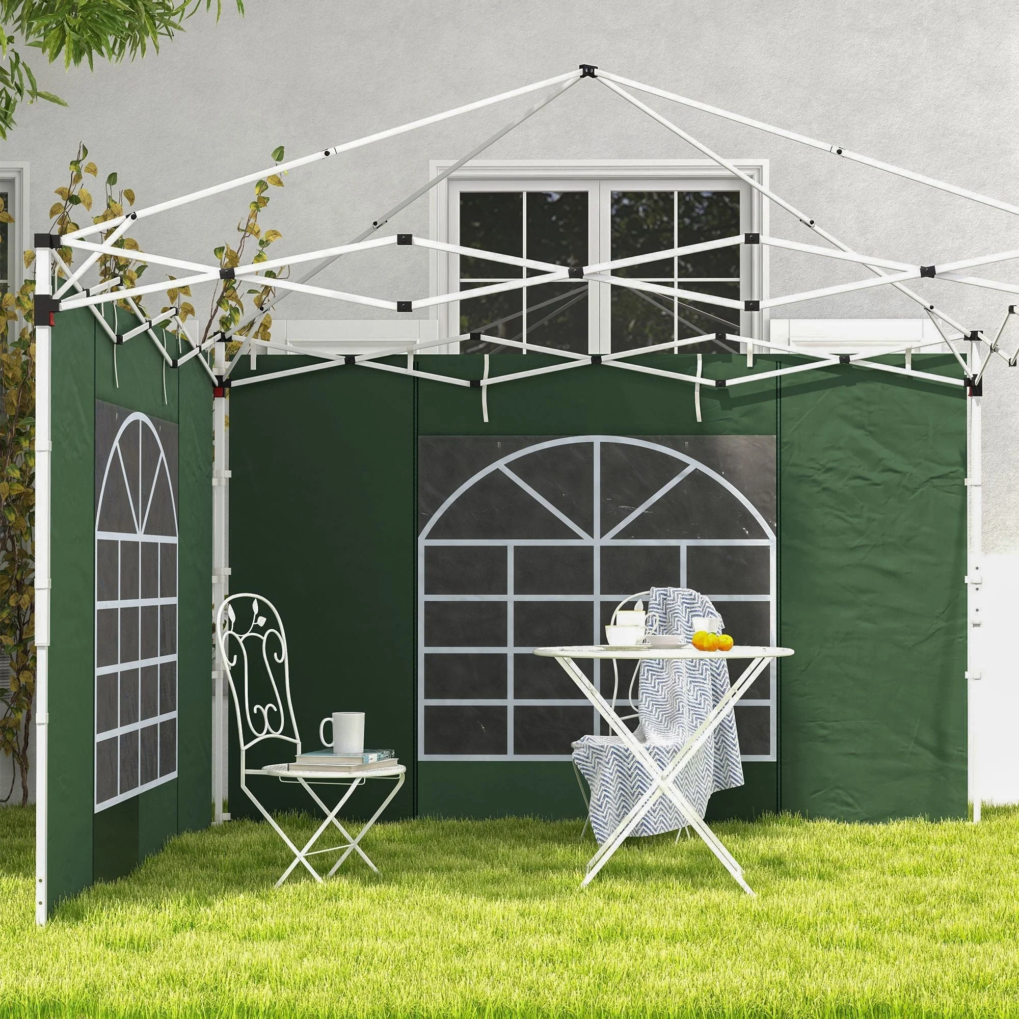 Gazebo Side Panels, 2 Piece with Window, Waterproof, Green Oxford Fabric - Image 7