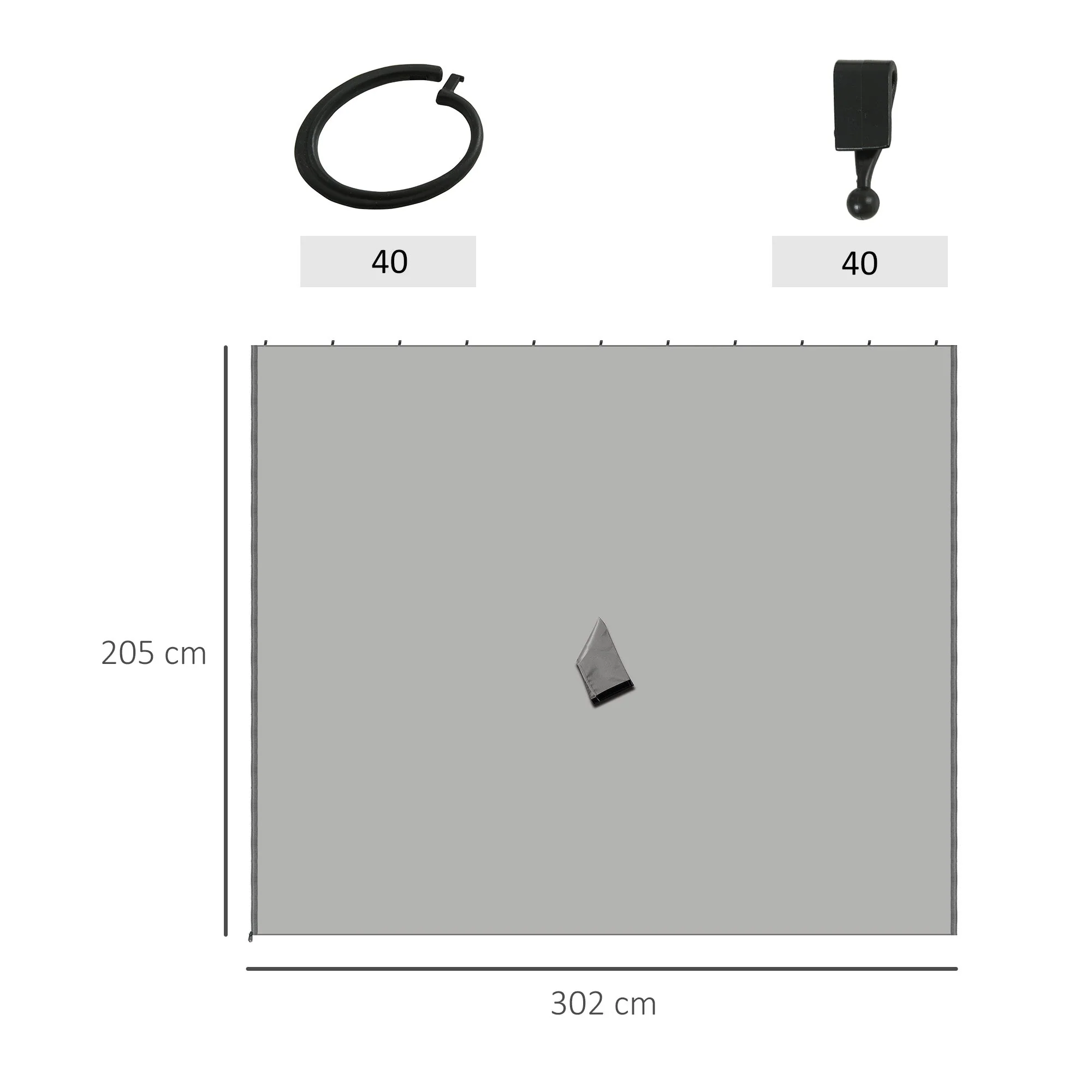 Gazebo Side Panels, 4-Piece Set with Hooks 302 x 205 cm, Light Grey Polyester - Image 3
