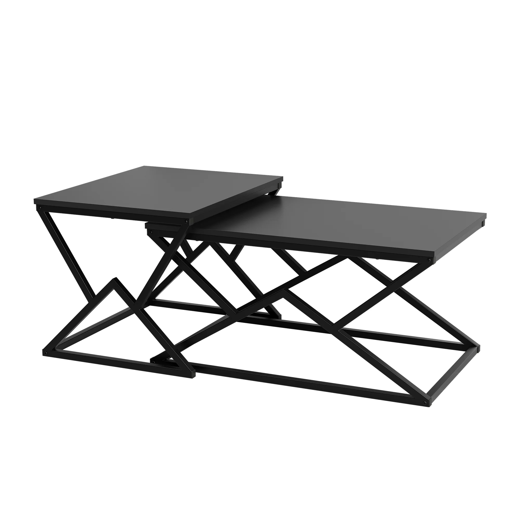Geometric Coffee Table, Industrial Side Table with Metal Frame, Black Wood Top - Image 9