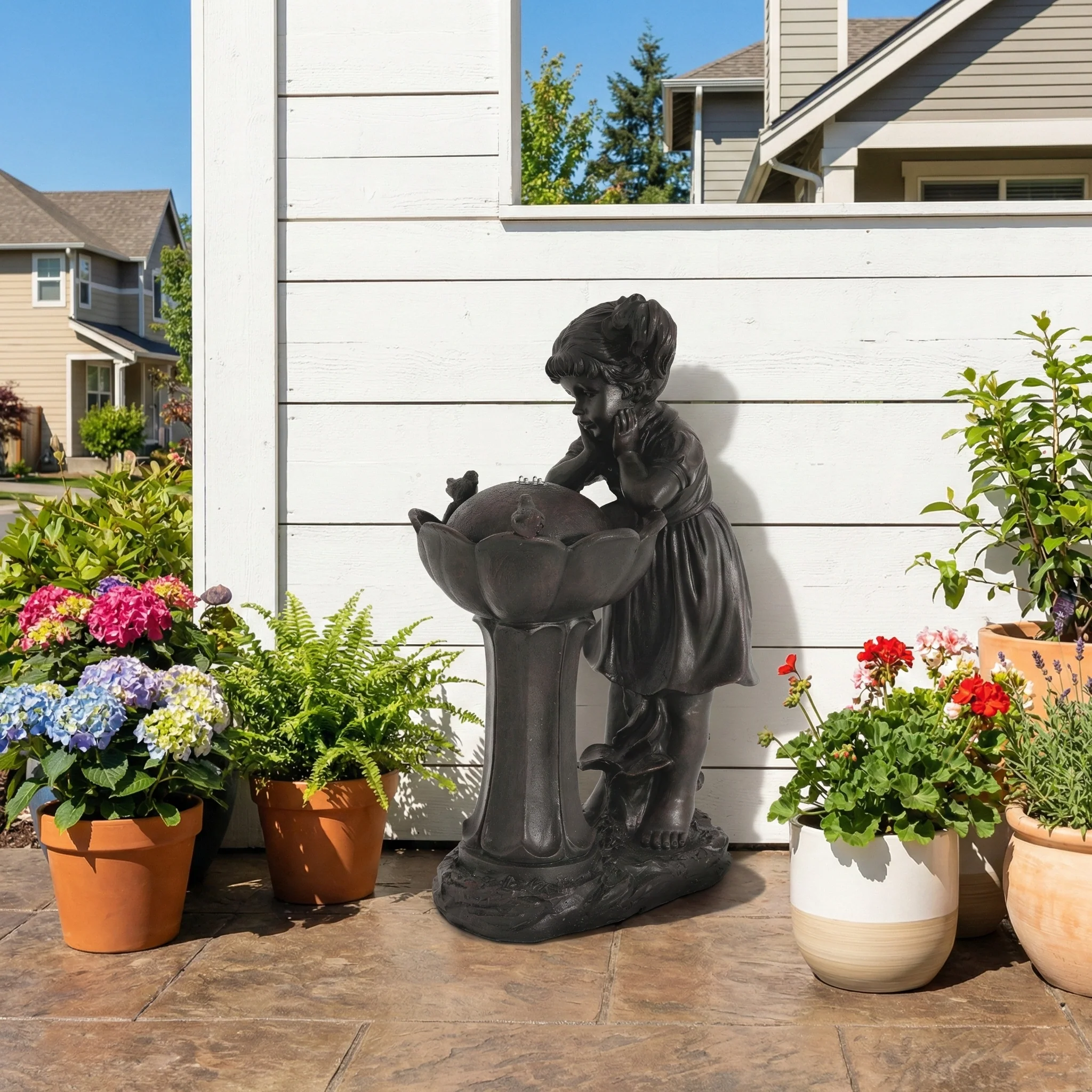 Girl Figurine LED Outdoor Fountain with Tranquil Water Feature, 65.5 cm, Copper Color - Image 3