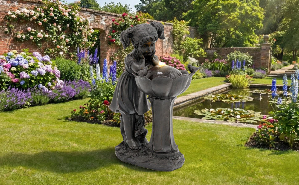 Girl Figurine LED Outdoor Fountain with Tranquil Water Feature, 65.5 cm, Copper Color - Image 4