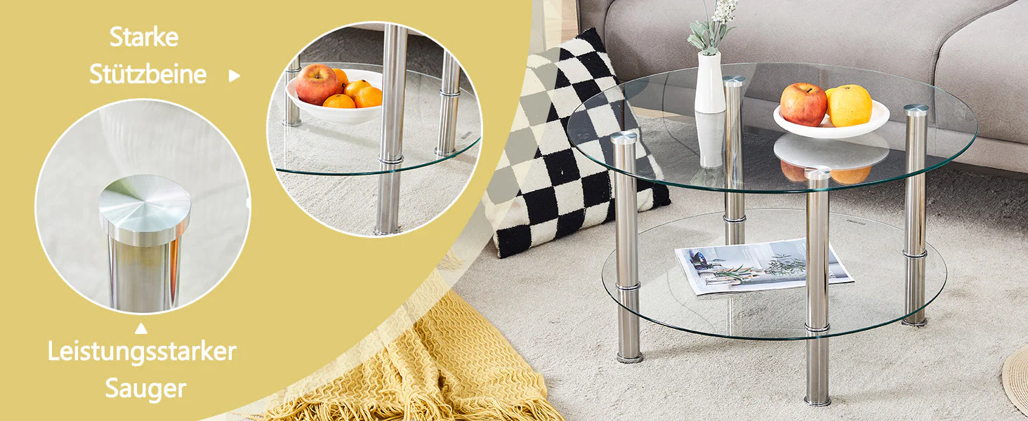 Glass Coffee Table Two-Tiered Silver Metal Legs - Silver - Image 10