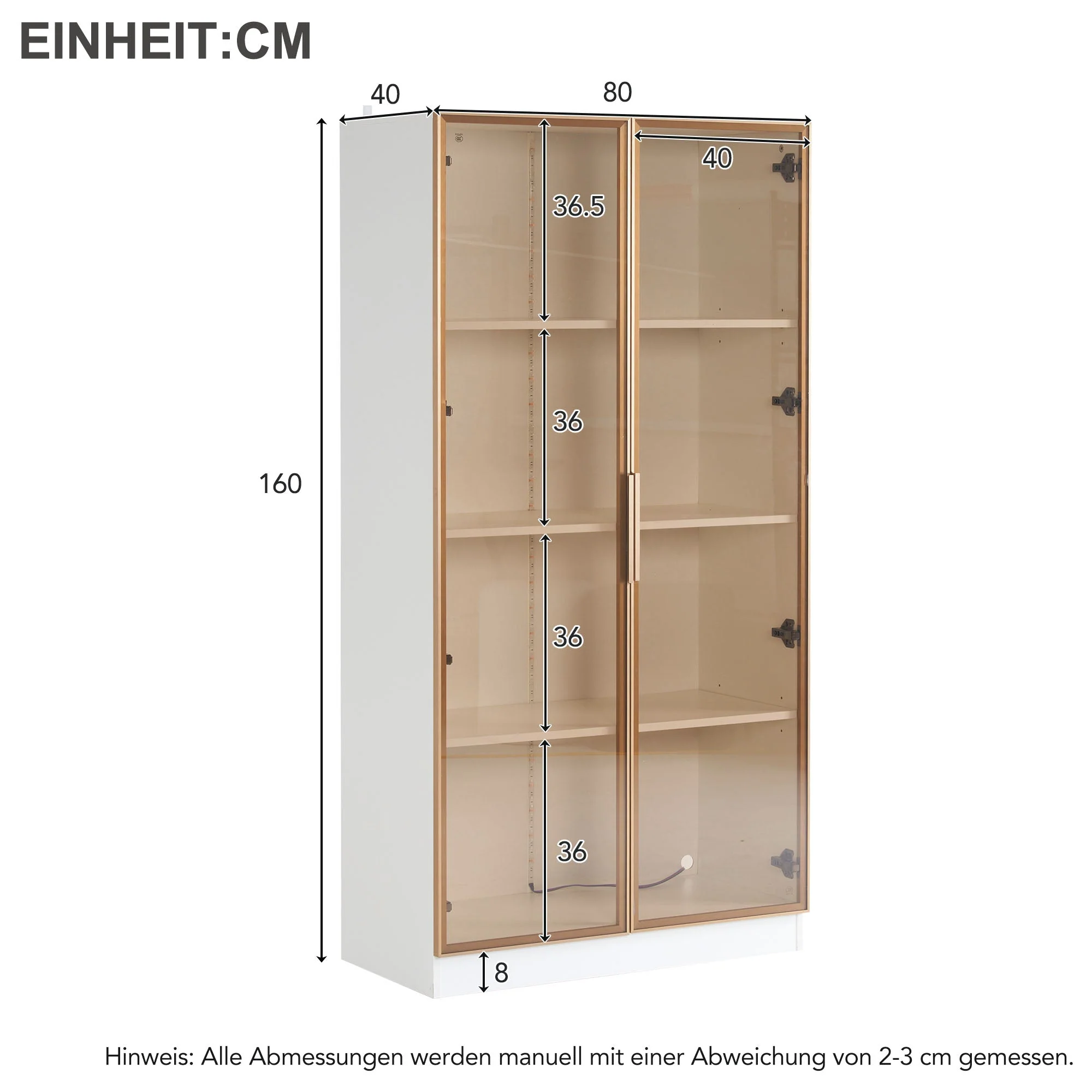 Glass Display Cabinet, Set of 2 with LED Lighting & Movable Shelves, White - Image 8