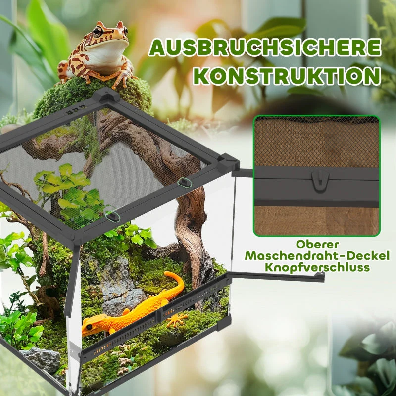 Glass Terrarium, Raised Waterproof Base with Button Lock, for Reptiles - Image 4