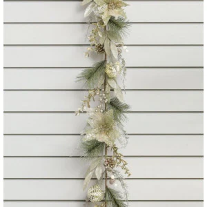 Glitter Leaf/Pine Garland Champagne 180cm