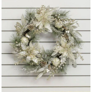Glitter Leaf/Pine Wreath Champagne 60cm