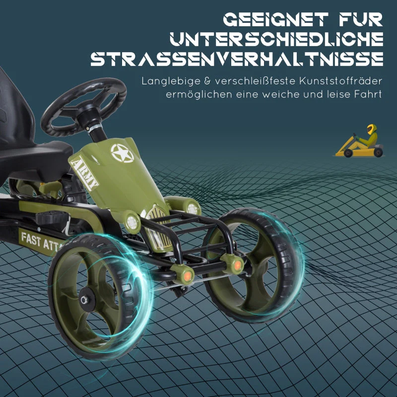 Go Kart pedal car with handbrake, adjustable seat, green - Image 7