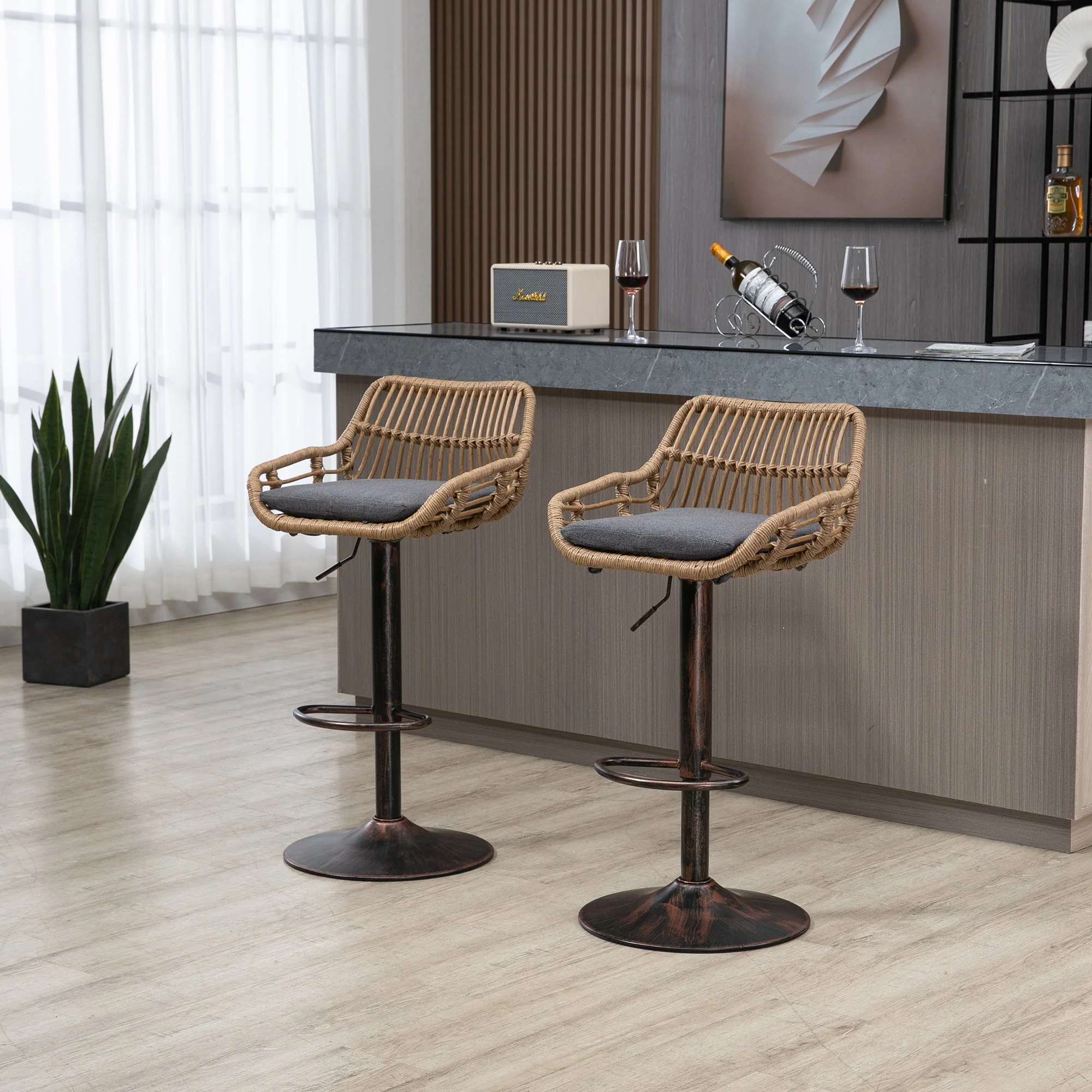 GOMYWAY 2 PCS Modern Swivel Bar Stools, Height Adjustable, Linen Gray - Image 7