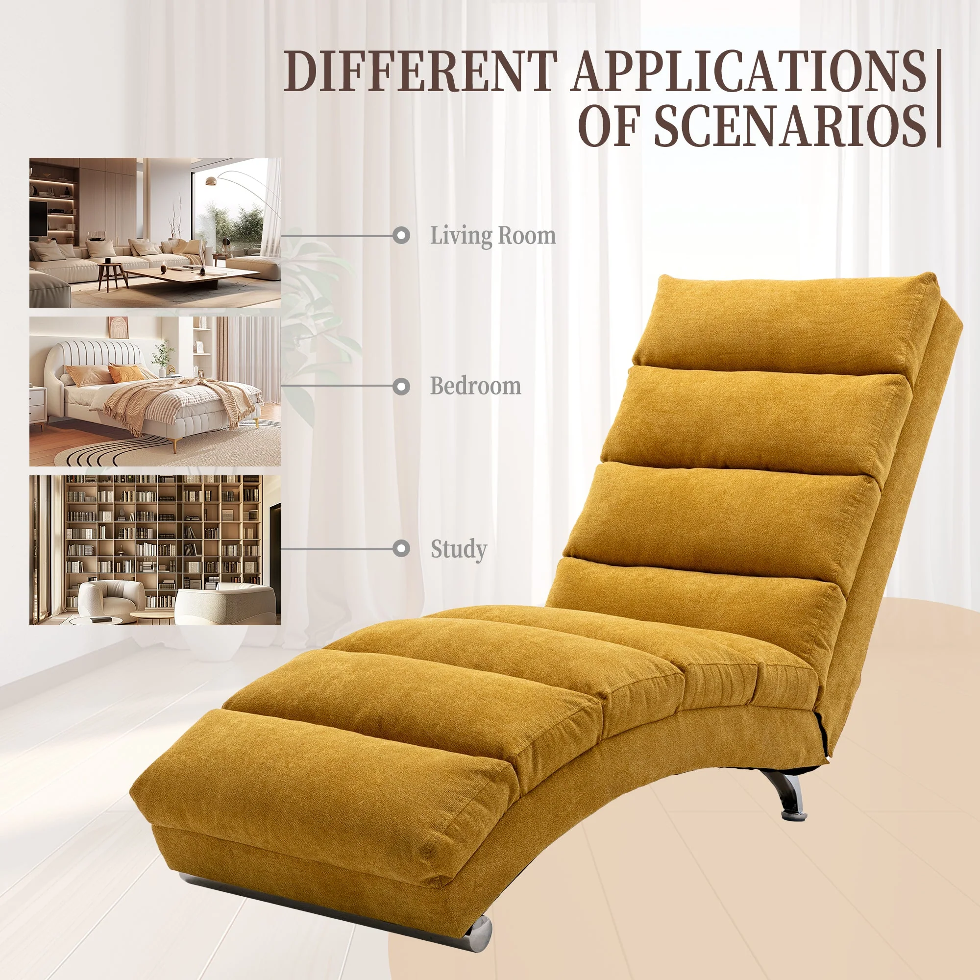 GOMYWAY Chaise Lounge Fixed Recliner Sofa with Vibration and Side Pocket, Linen - Image 5