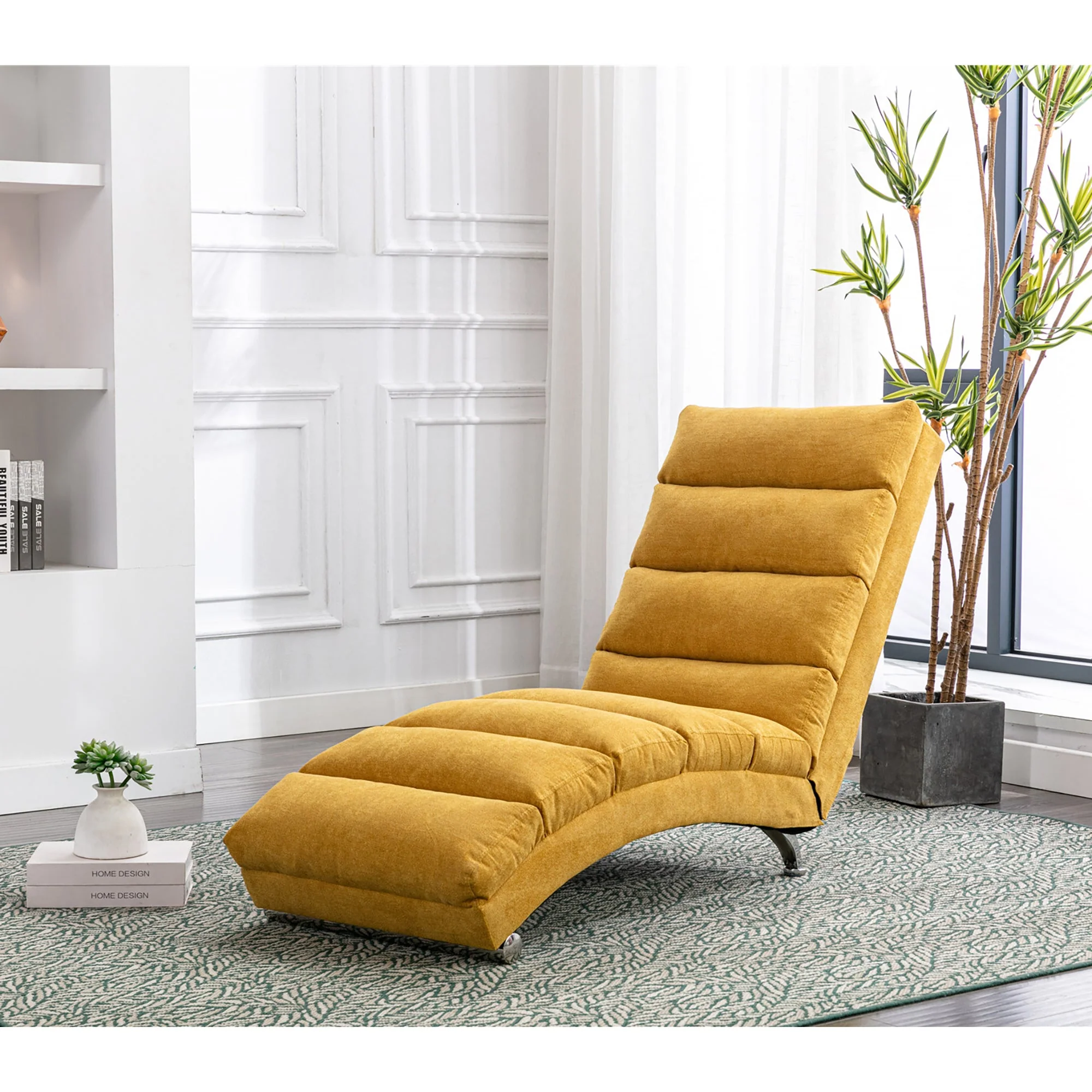 GOMYWAY Chaise Lounge Fixed Recliner Sofa with Vibration and Side Pocket, Linen - Image 8