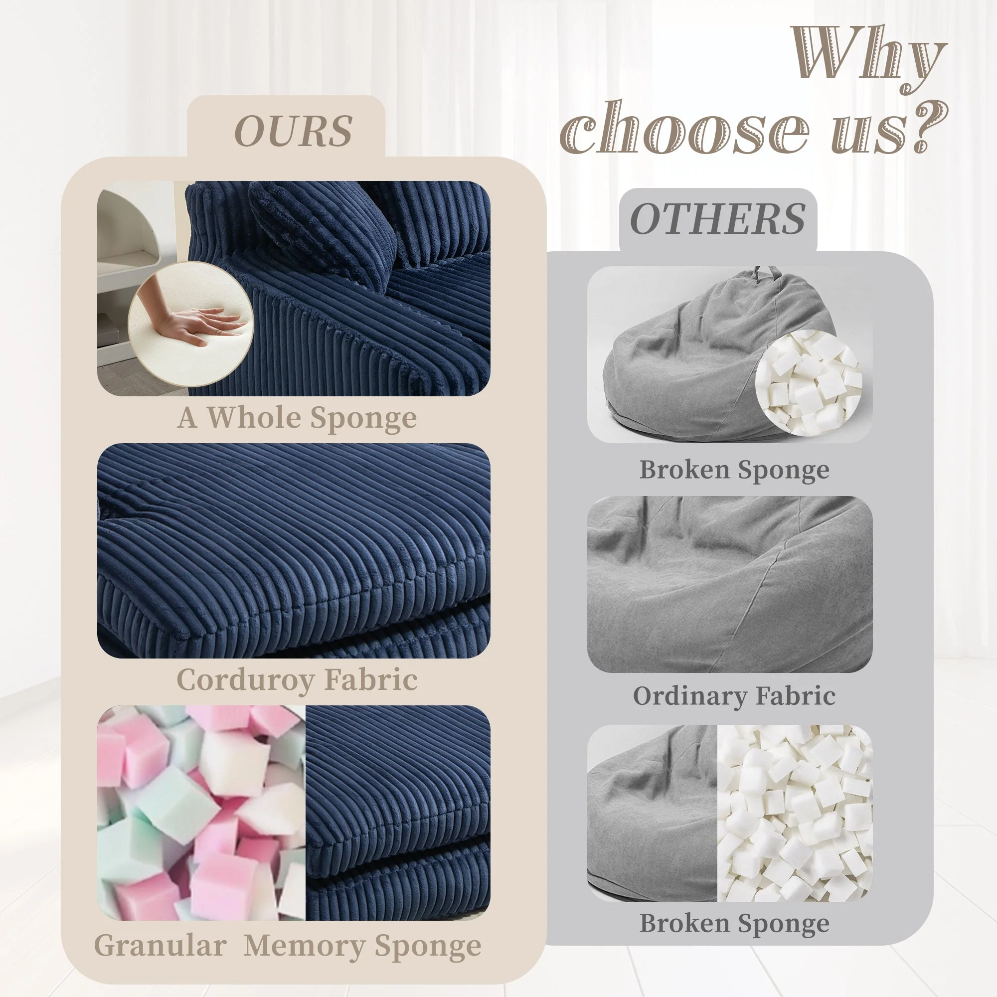 GOMYWAY Oversized Chaise Lounge Sofa Sleeper Chair with 3 Throw Pillows, Navy - Image 4