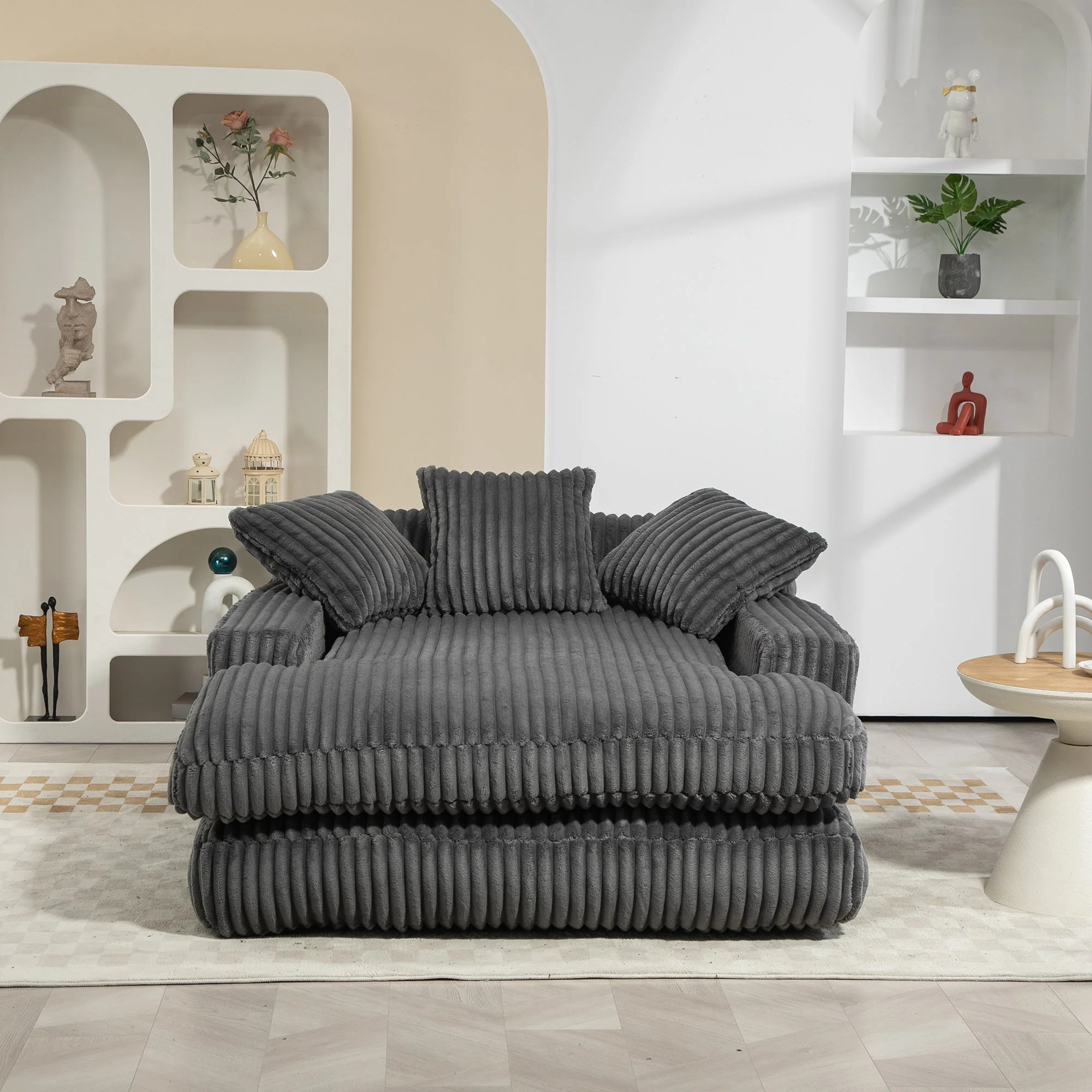 GOMYWAY Oversized Chaise Lounge Sofa Sleeper Chair with Throw Pillows, Dark Gray - Image 9