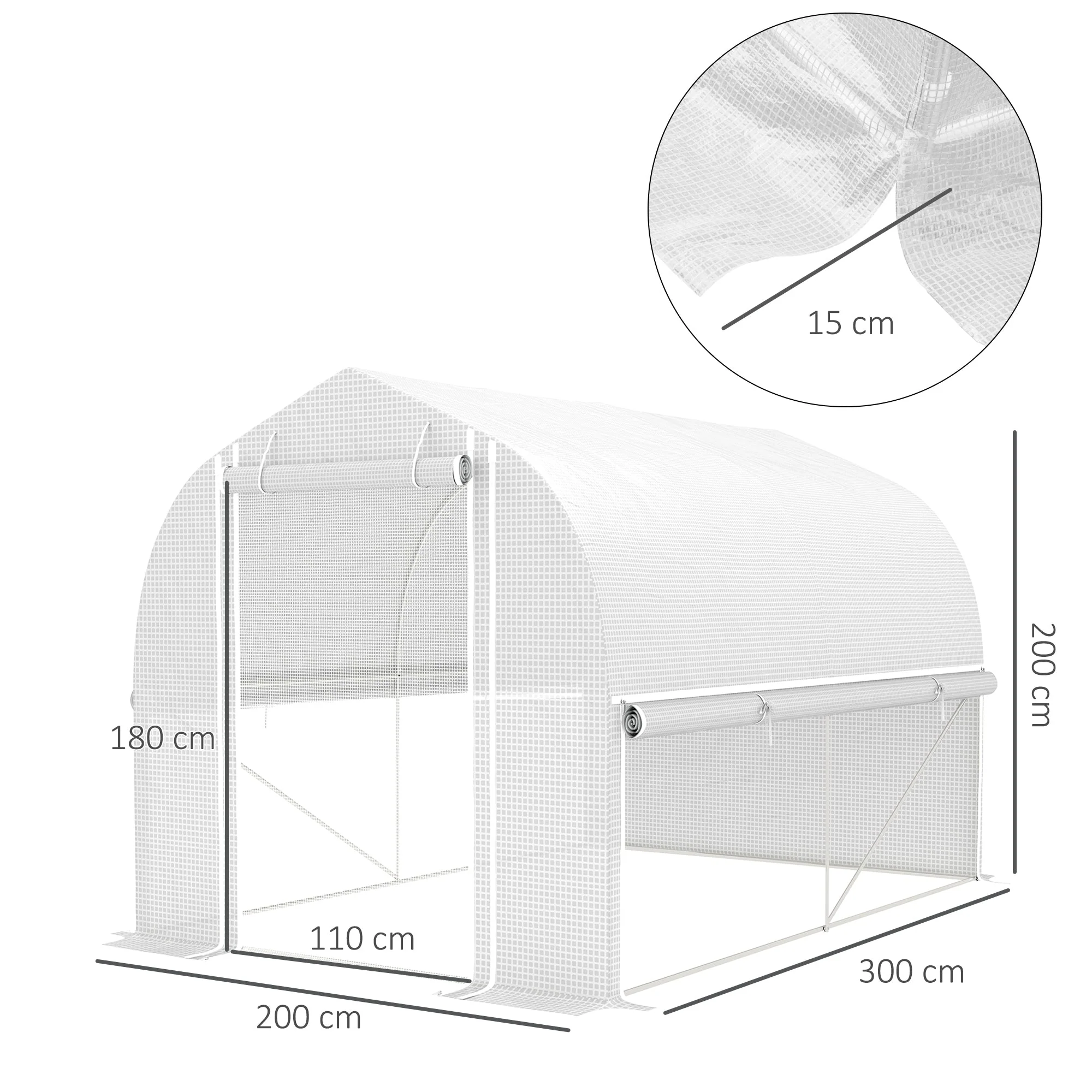 Greenhouse Polytunnel, 3x2x2m, 4 Windows & Door, White - Image 3