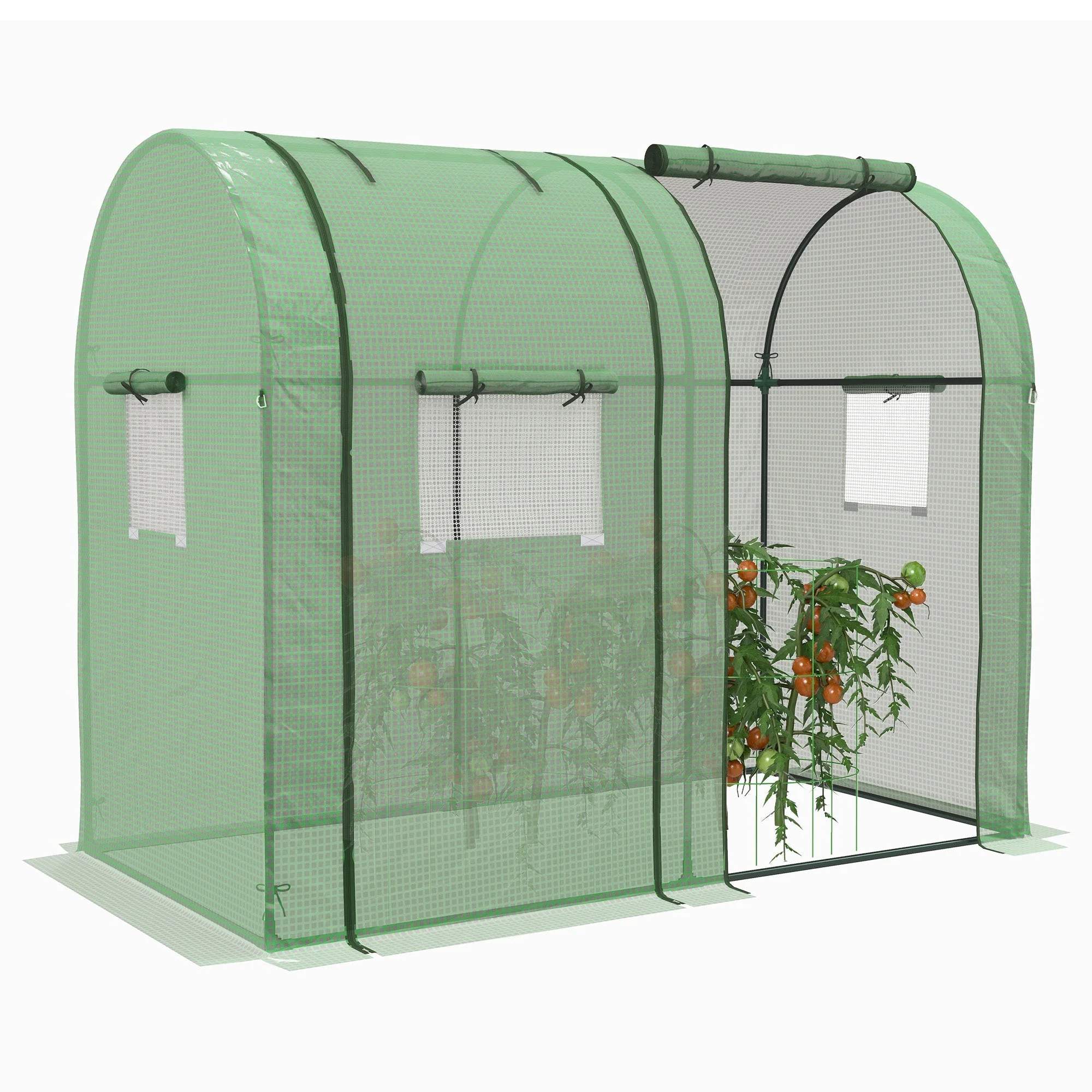 Greenhouse with 2 Roll-Up Doors, Windproof with Side Window and UV Protection, PE Green - Image 2