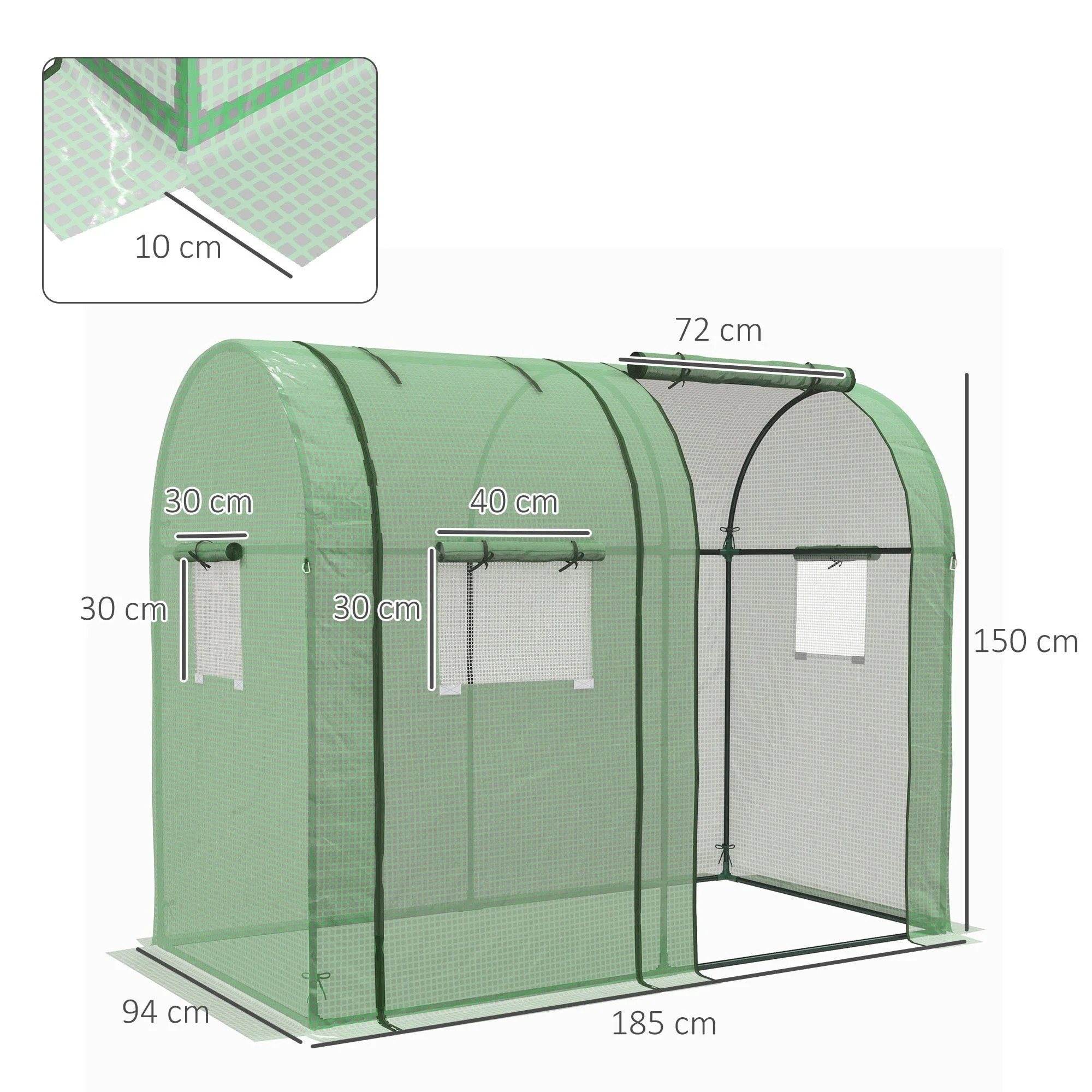 Greenhouse with 2 Roll-Up Doors, Windproof with Side Window and UV Protection, PE Green - Image 3