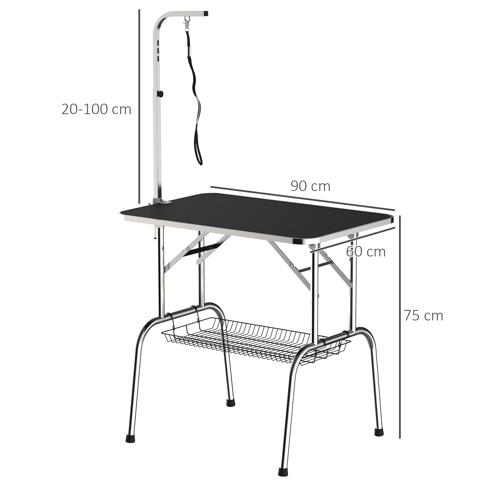 Grooming Table, Folding Height-Adjustable, Black Stainless Steel - Image 3