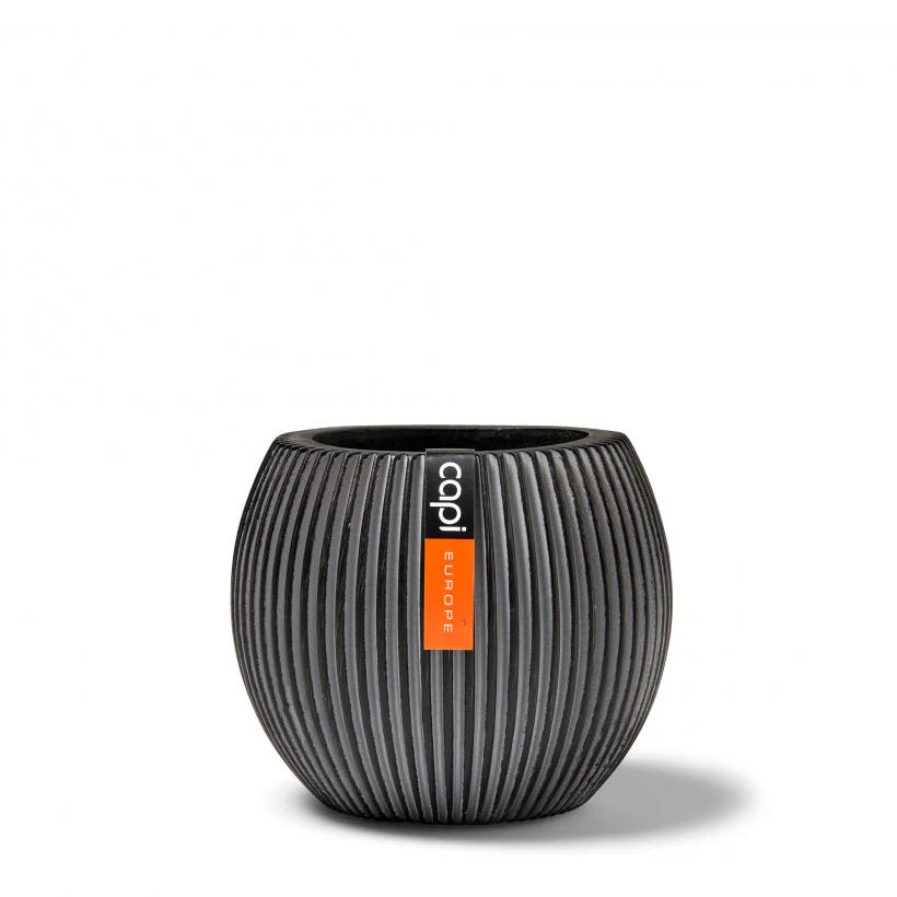 Groove Ball Planter Black 17cm Dia
