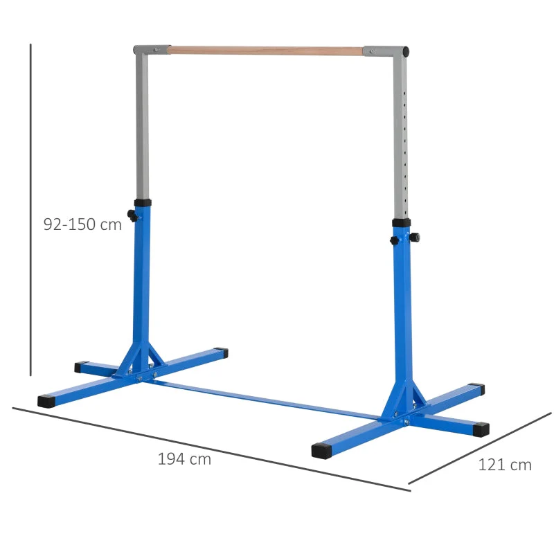 Gymnastics Bar with 13-Level Height Adjustment and Wooden Steel Construction, Blue - Image 3