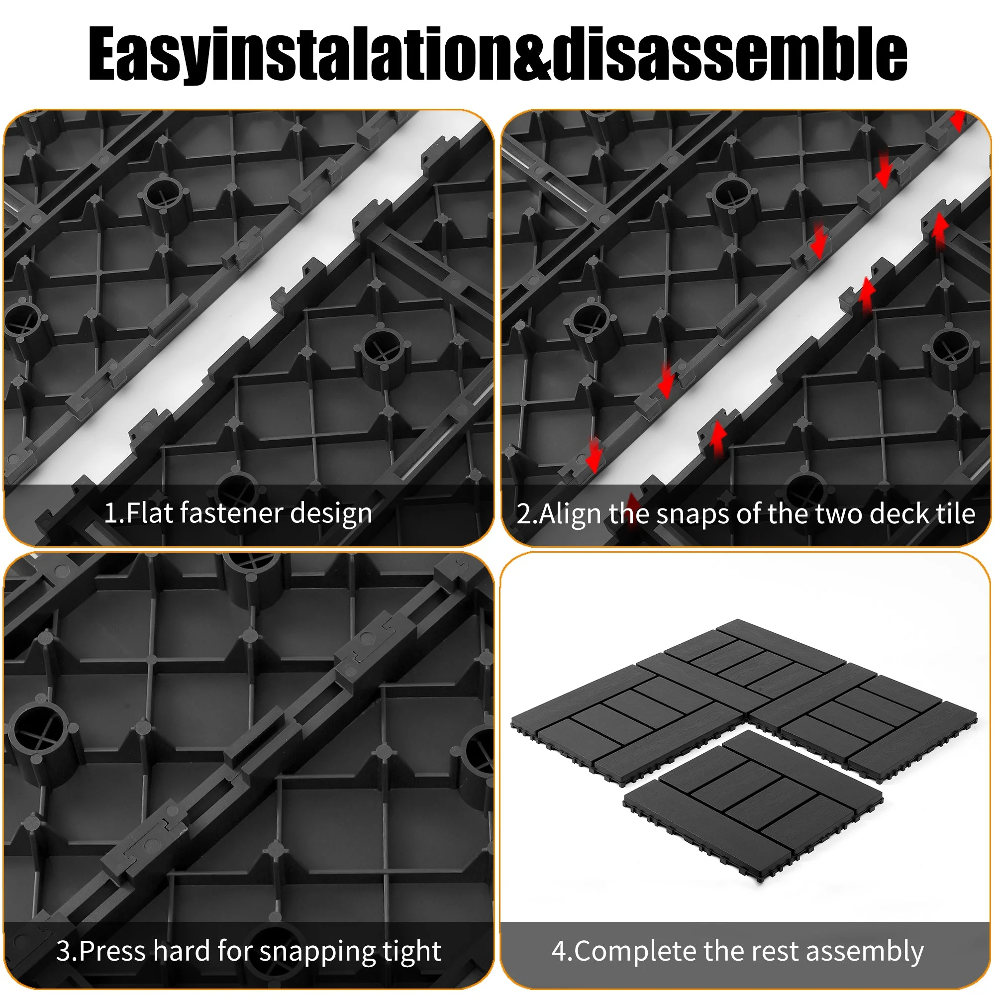 H Style 12" Patio Deck Tiles DIY Interlocking Indoor Outdoor Floor Tile 44pcs DARK GRAY - Image 5