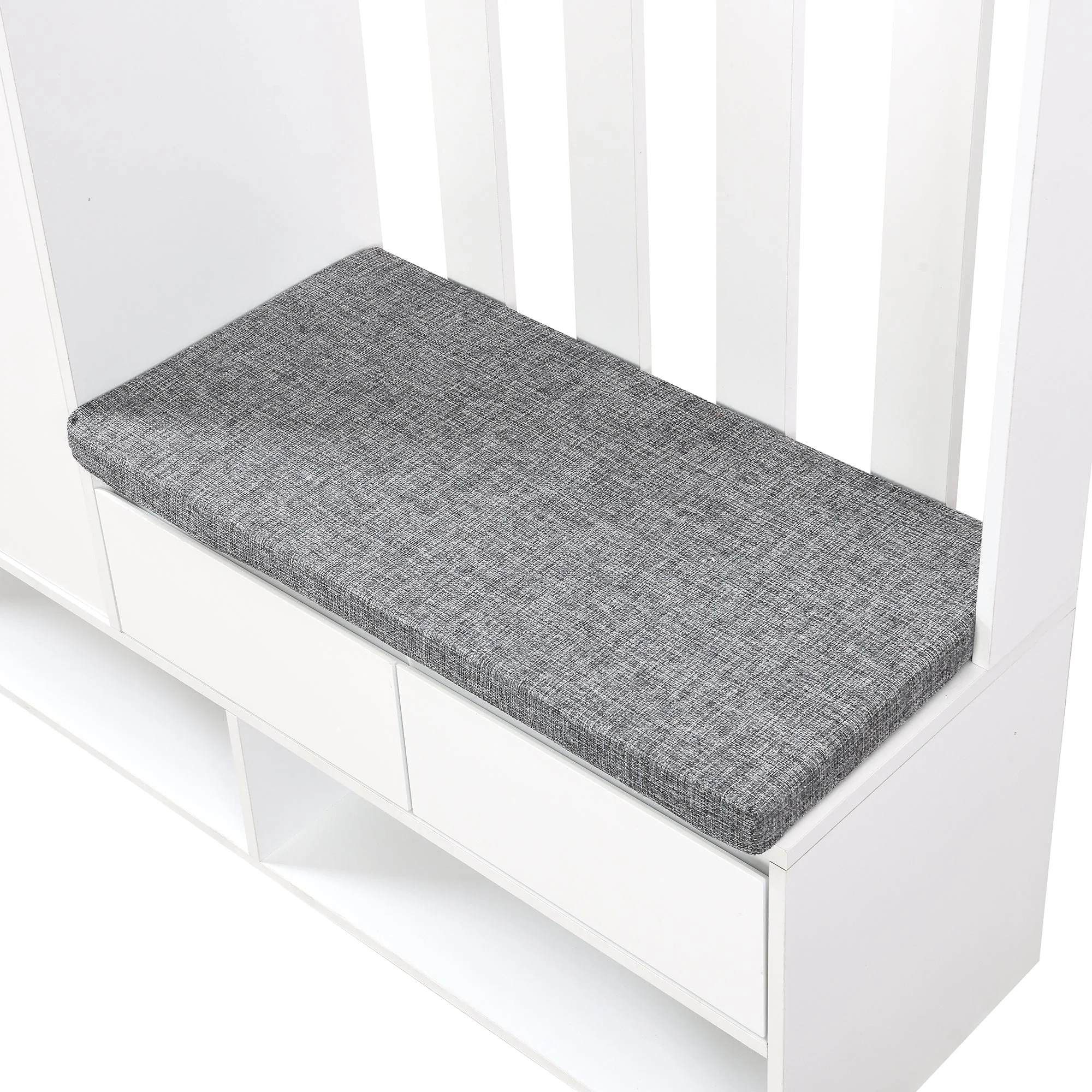 Hallway coat rack with padded storage bench and pegboard, with 4 hooks, white - Image 12