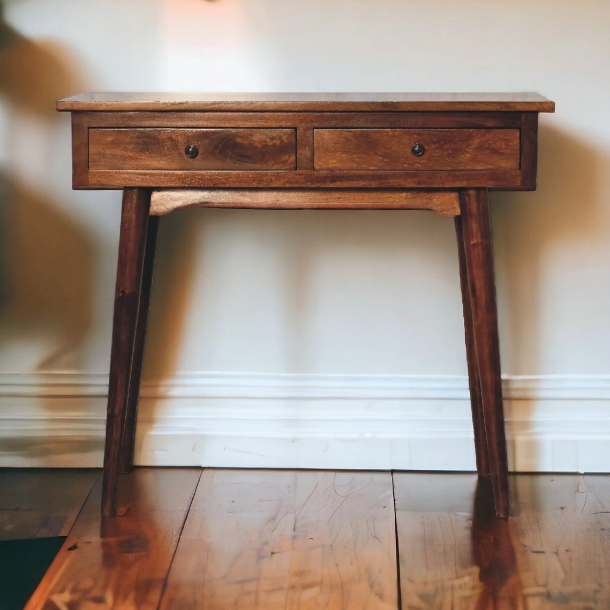 Hallway Console Table, 2 Drawers, Nordic Legs, Chestnut Solid Wood