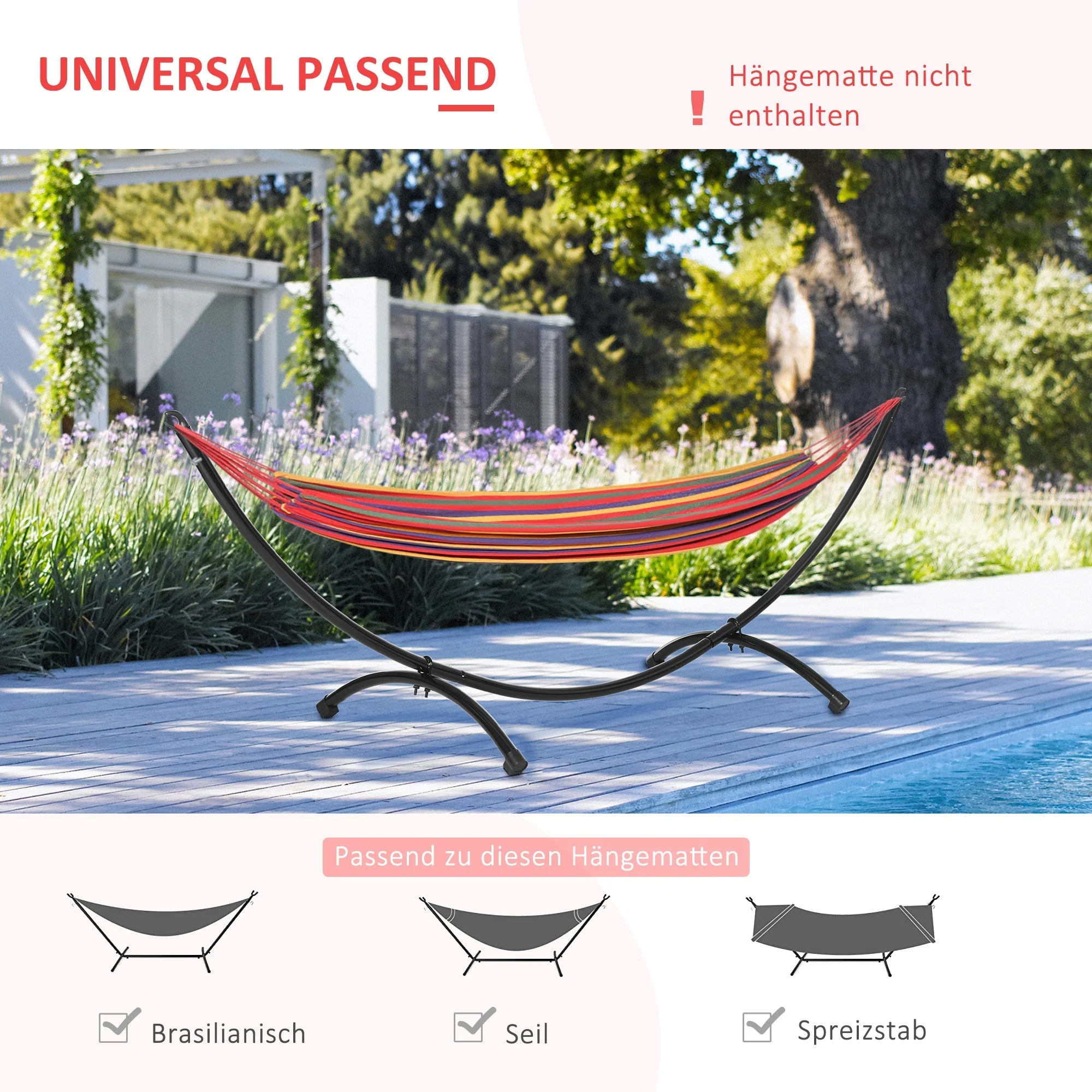 Hammock Stand | 3m Sturdy Steel Frame with Pull Rope 300x90x100cm for Garden & Beach | Black - Image 4