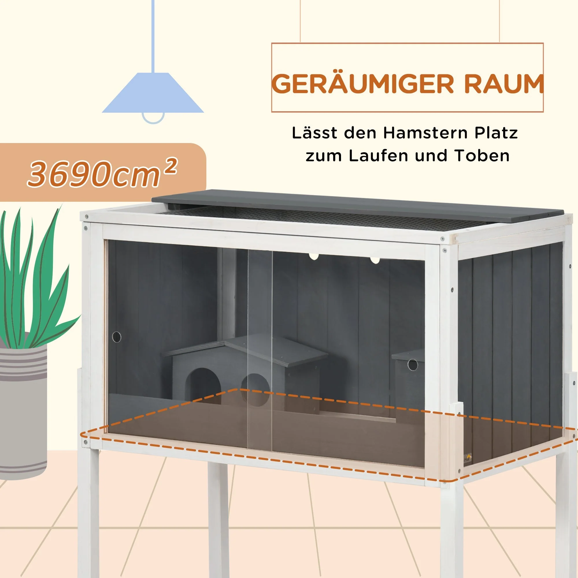 Hamster Cage, 2 Huts, 82 x 45 x 81 cm, Grey Wood - Image 7