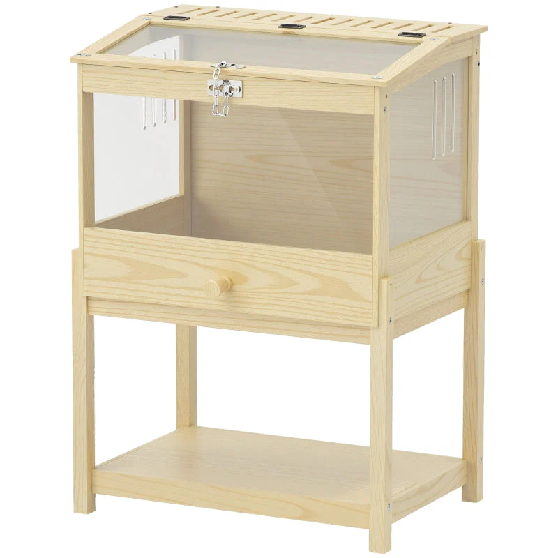 Hamster Cage 2 Tier Rodent Cage, Folding Lid, Natural Wood - Image 2
